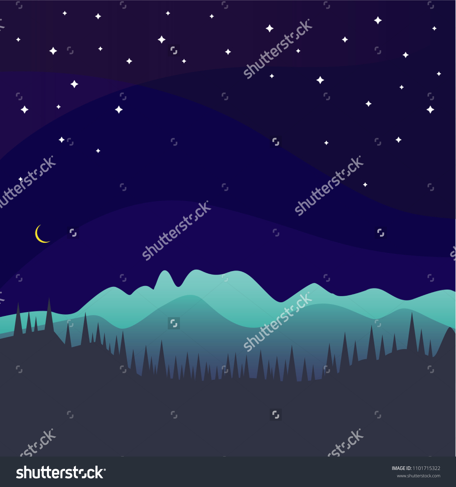 Landscape with silhouettes of blue mountains, - Royalty Free Stock ...