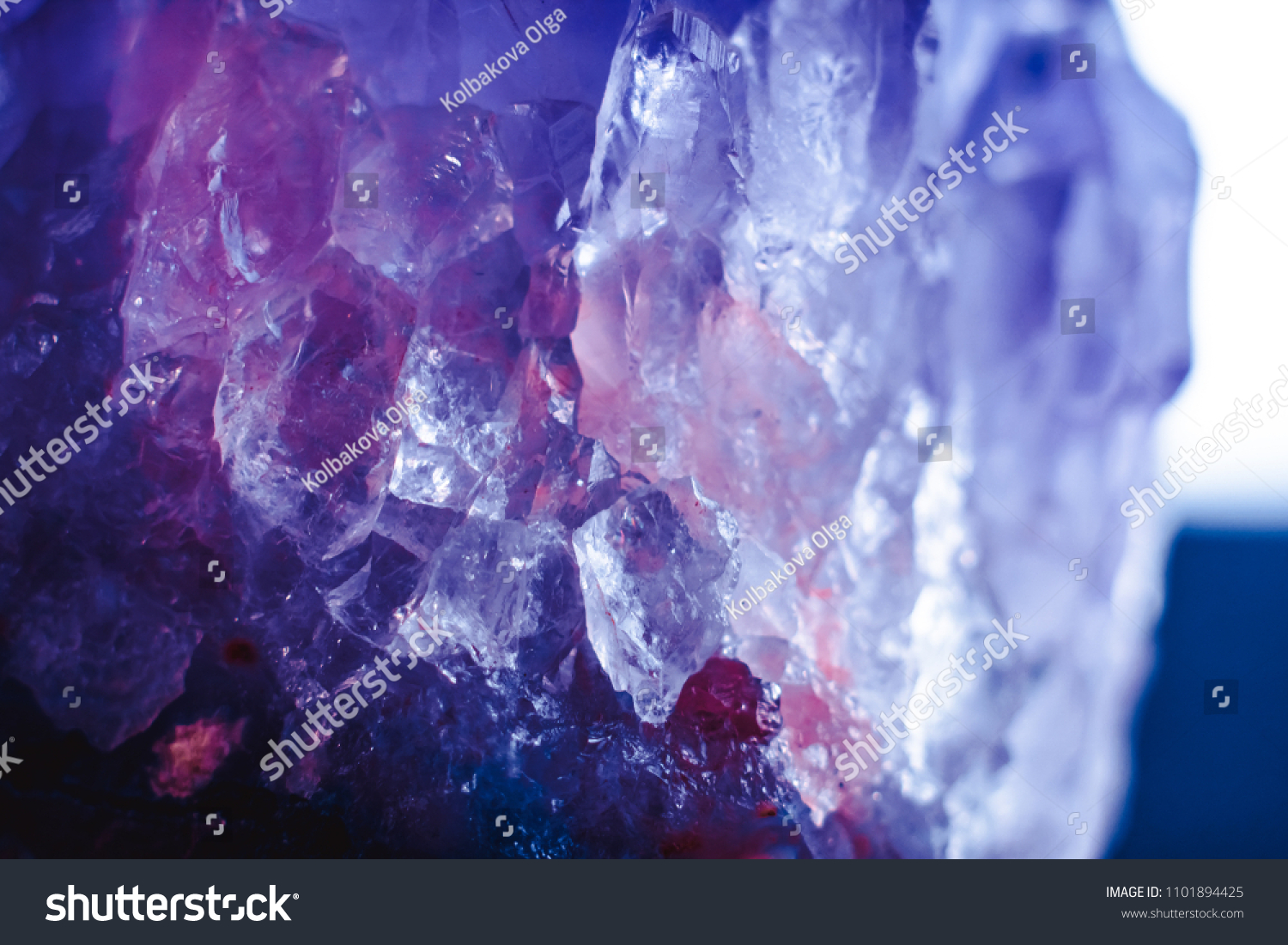 Crystal Stone macro mineral surface, purple rough amethyst quartz crystals #1101894425