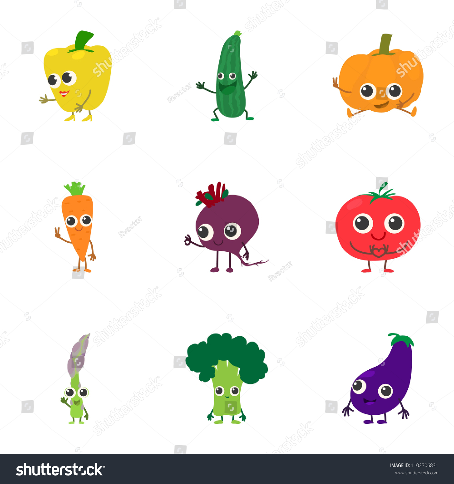 Veggie icons set. Cartoon set of 9 veggie vector icons for web isolated on white background #1102706831