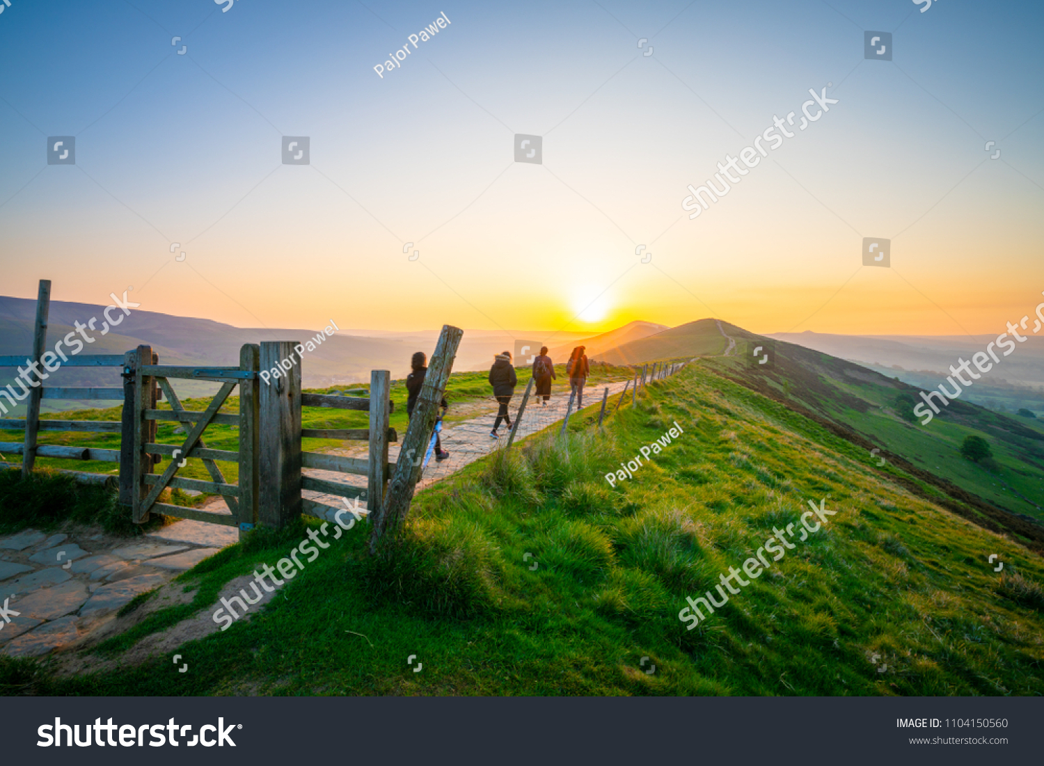Sunrise of The Great Ridge at Mam Tor hill in Peak District #1104150560