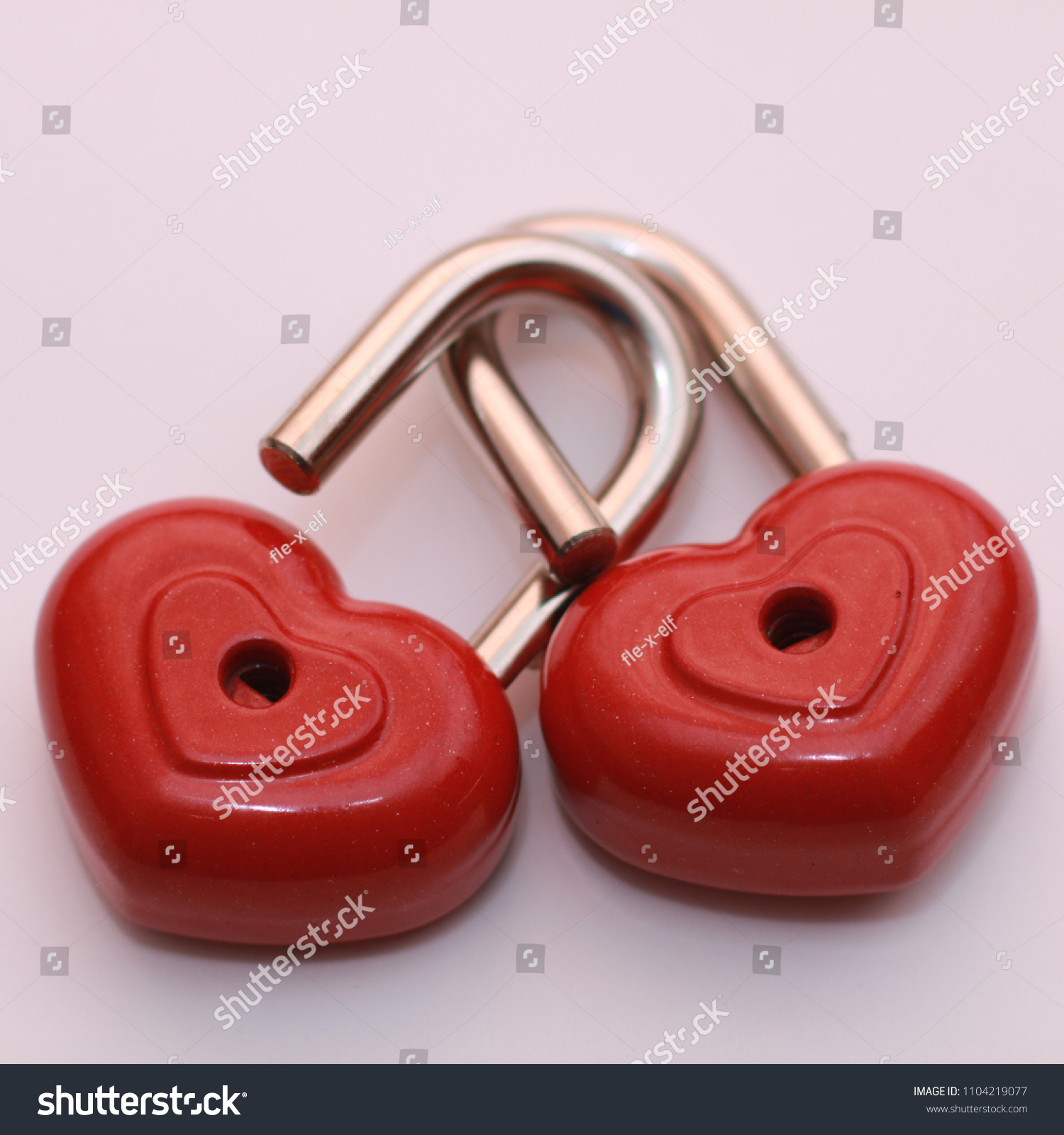 Red heart shape lock. Romantic padlock isolated. #1104219077
