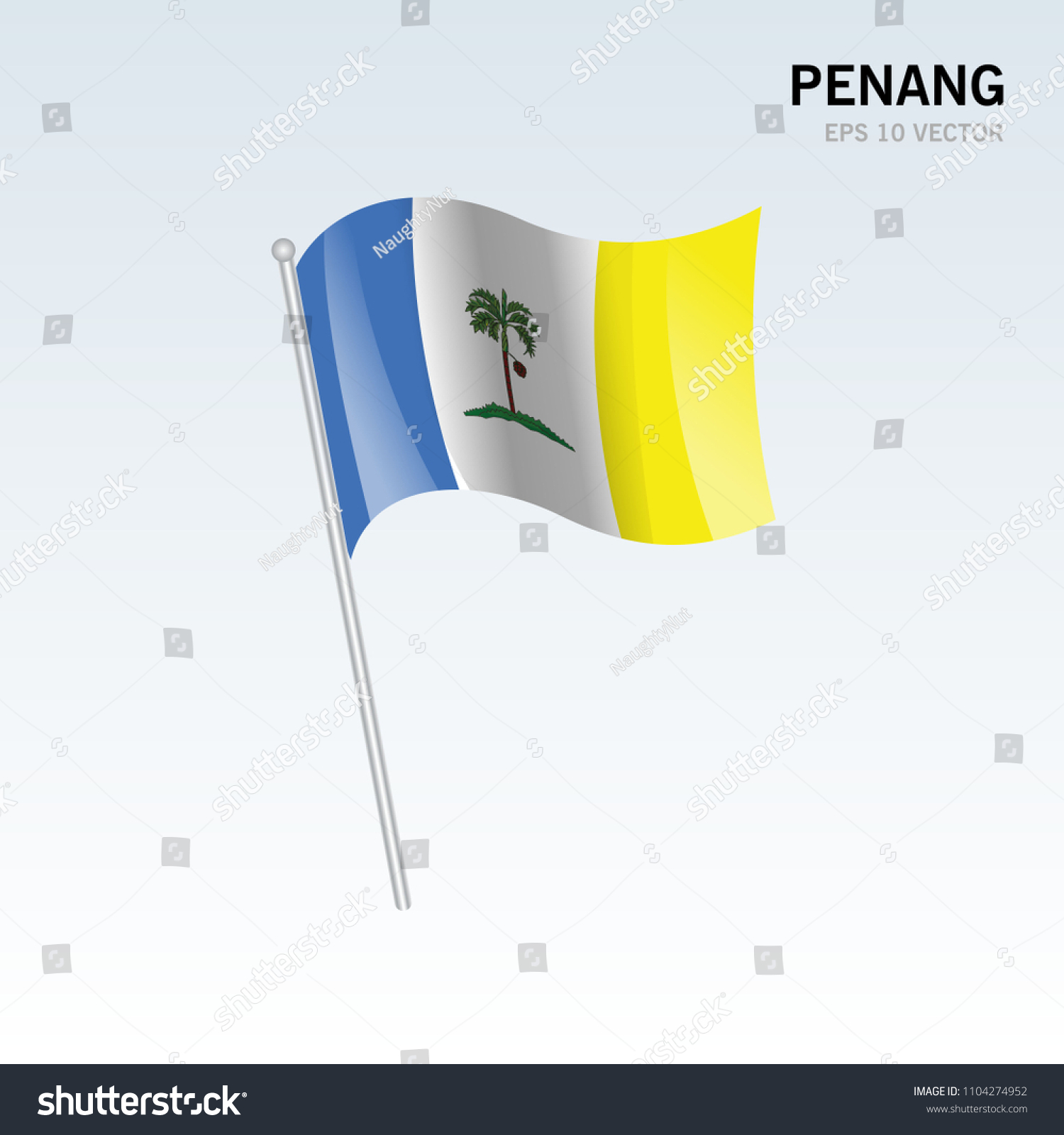 Waving Flag Of Penang State And Federal Royalty Free Stock Vector