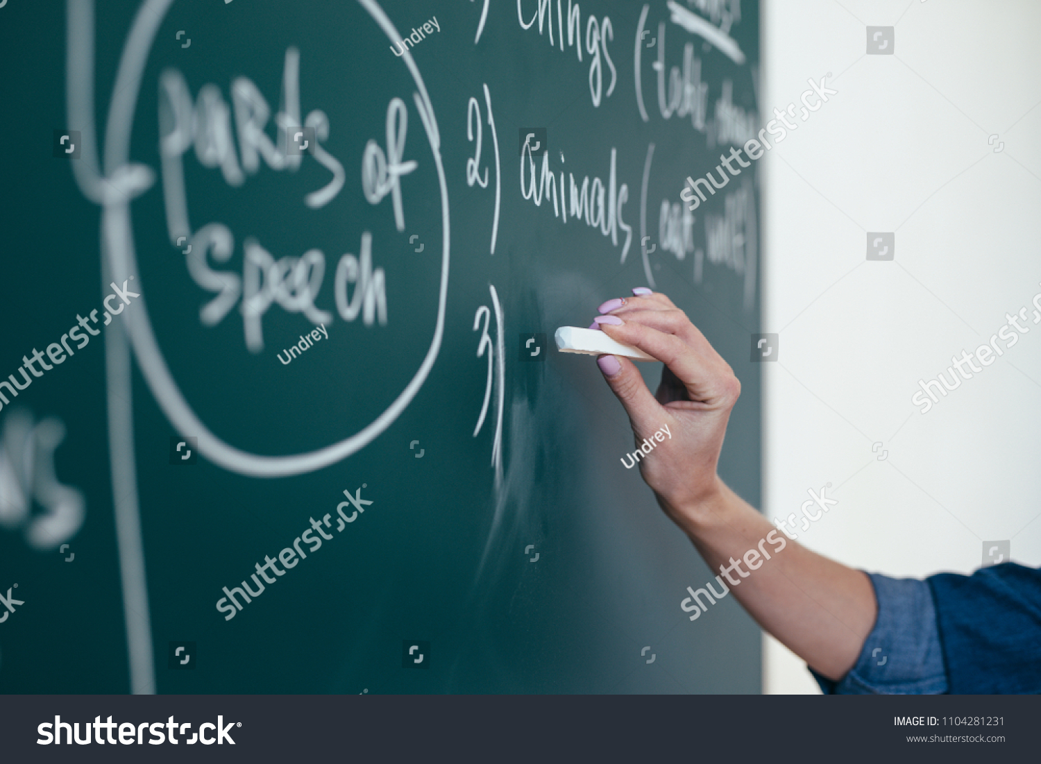 The teacher writes English rules on the blackboard. #1104281231