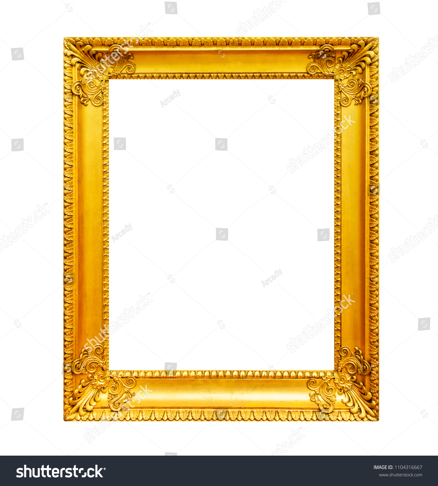 Old gilded wooden frame isolated on white background #1104316667