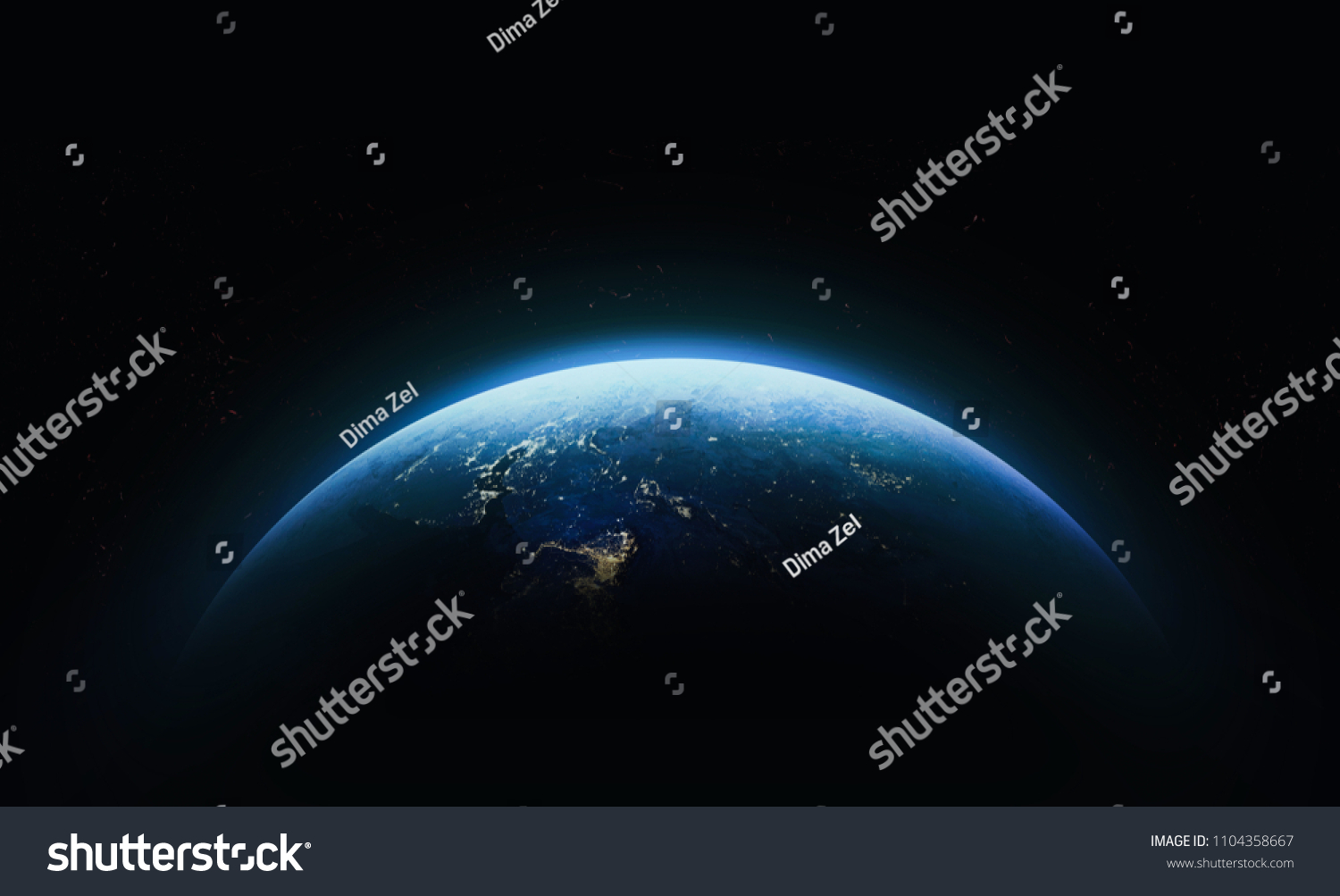 Nightly Earth in the outer space. Abstract wallpaper. City lights on planet. Civilization. Elements of this image furnished by NASA #1104358667