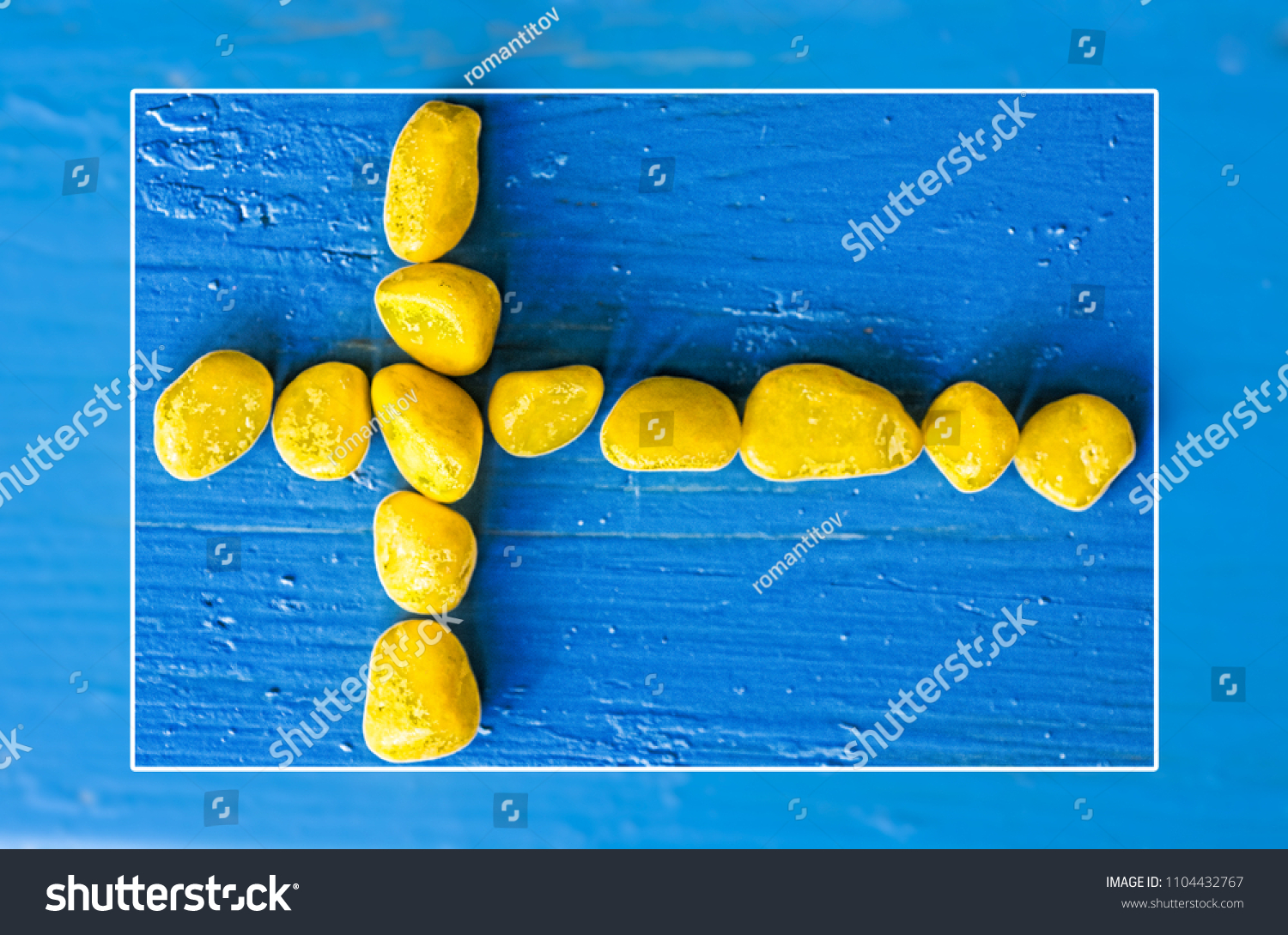 original flag of Sweden from yellow stones on a blue background #1104432767