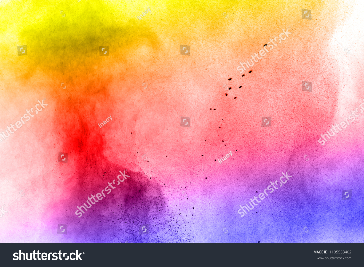 Abstract bright colorful powder on white background,Freeze motion of color powder explosion and multicolored glitter texture, Multicolor clouds. #1105553402
