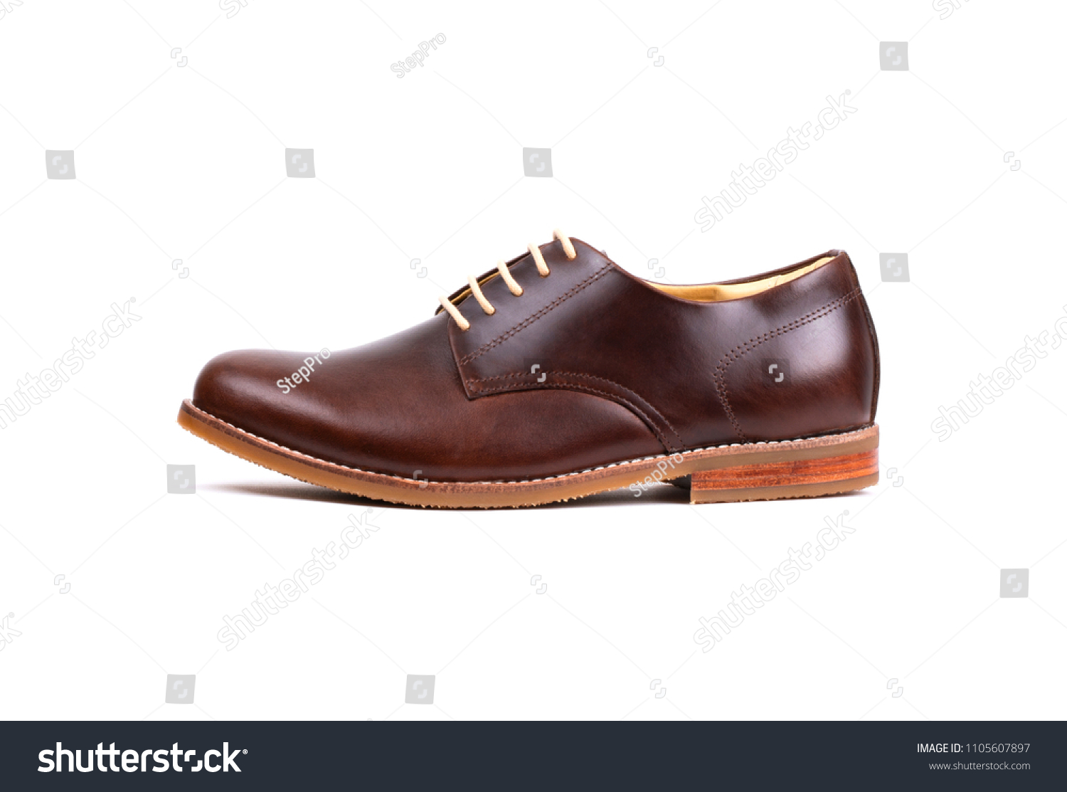 Genuine oil pull up Leather men derby shoes isolated on white background. #1105607897