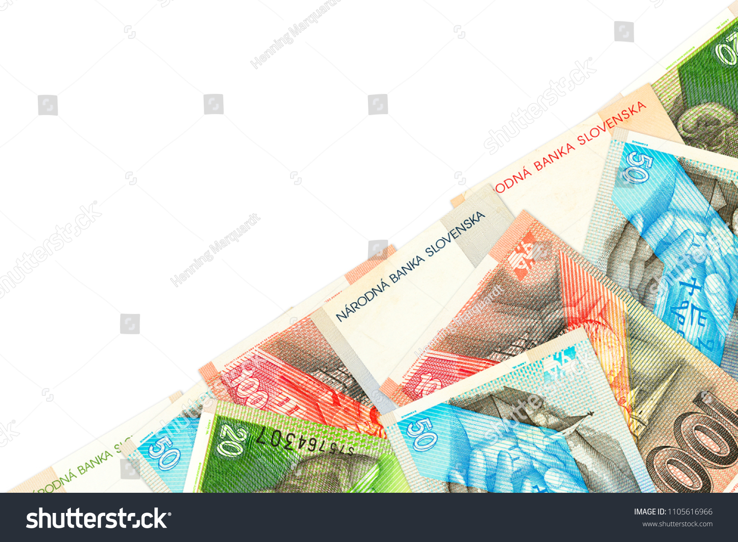 some slovak koruna banknotes with copyspace #1105616966