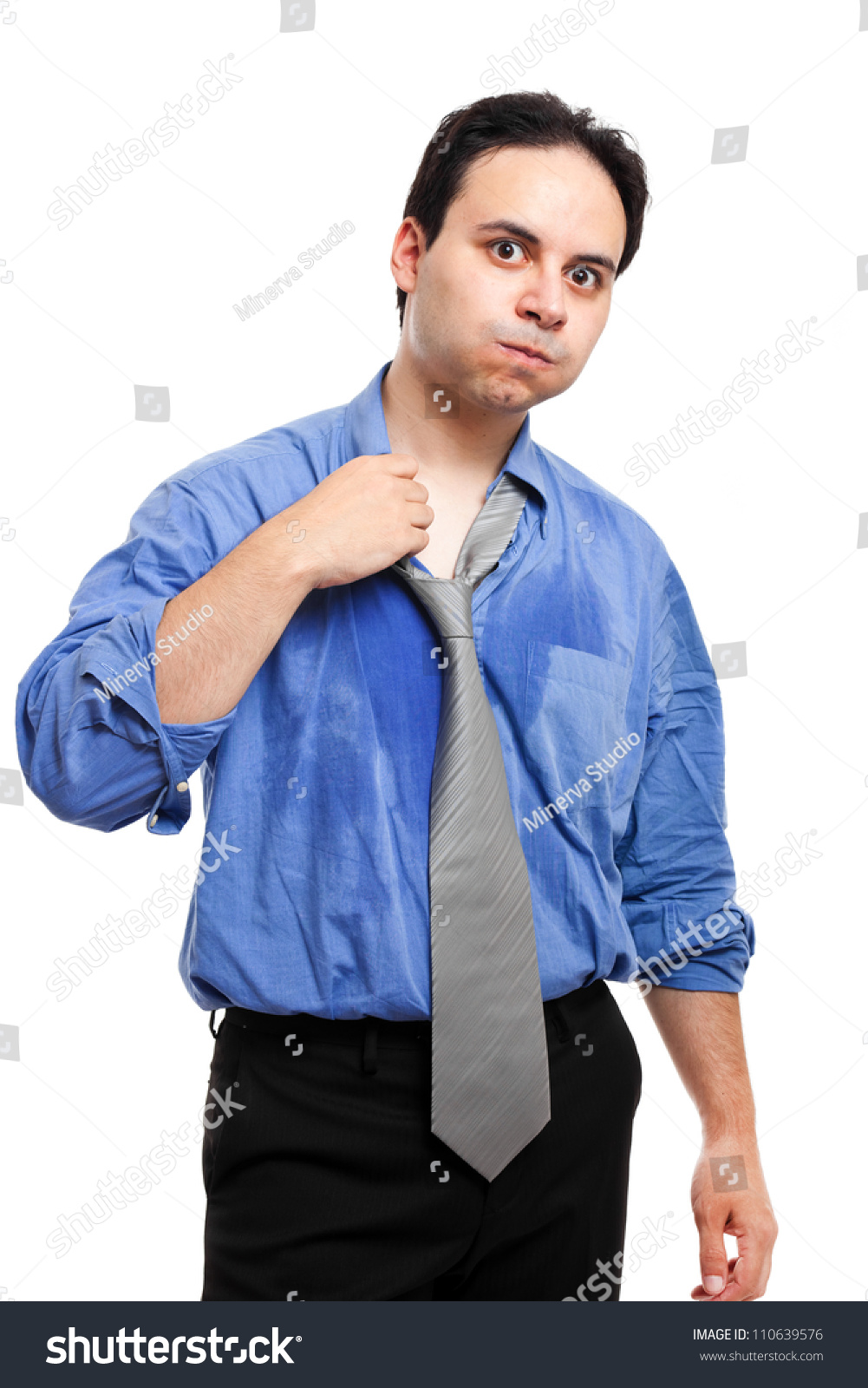 Sweating businessman due to hot climate #110639576