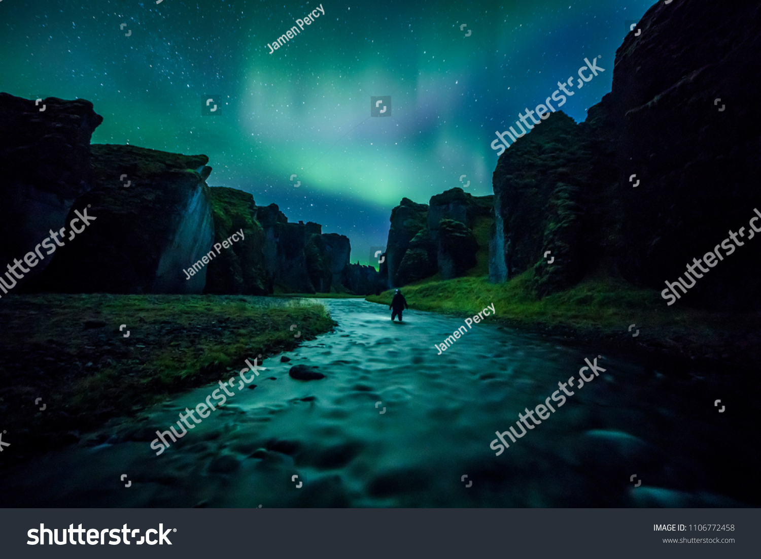 Aurora Borealis (Northern Lights) above Fjadrargljufur canyon #1106772458