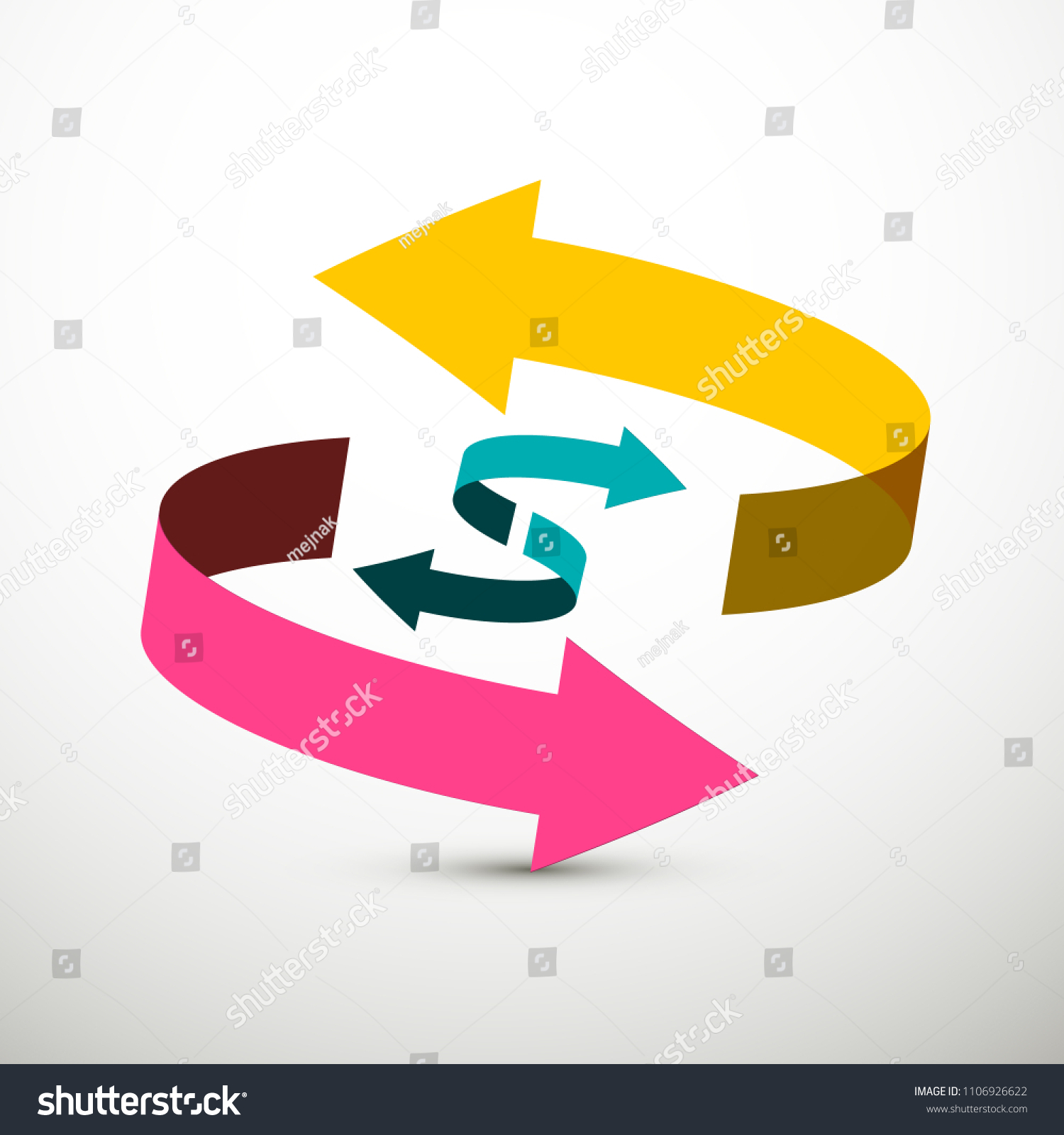 Up and Down Arrows - Pink, Yellow and Blue. Vector 3D Arrow Vector Symbol. #1106926622