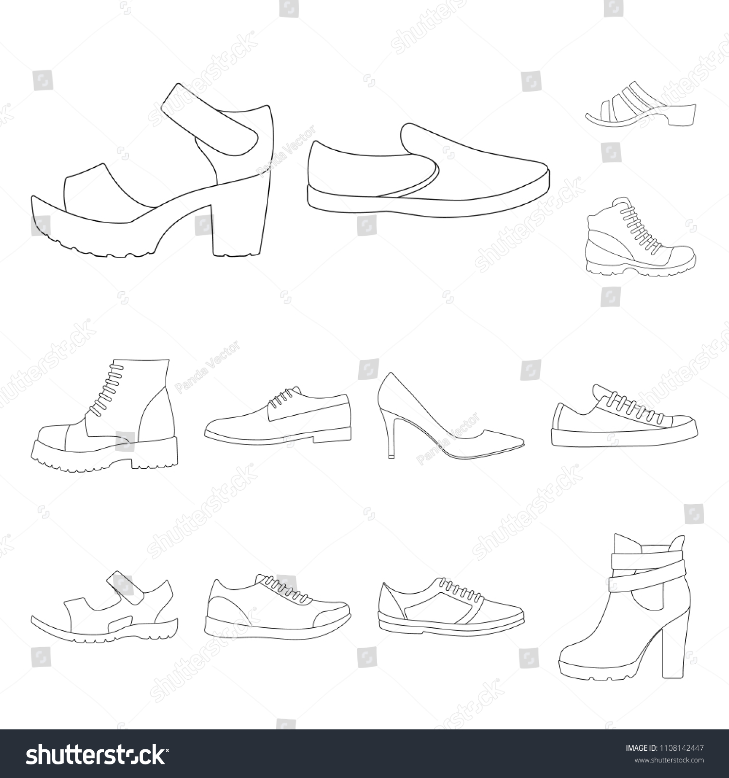 Different shoes outline icons in set collection - Royalty Free Stock ...