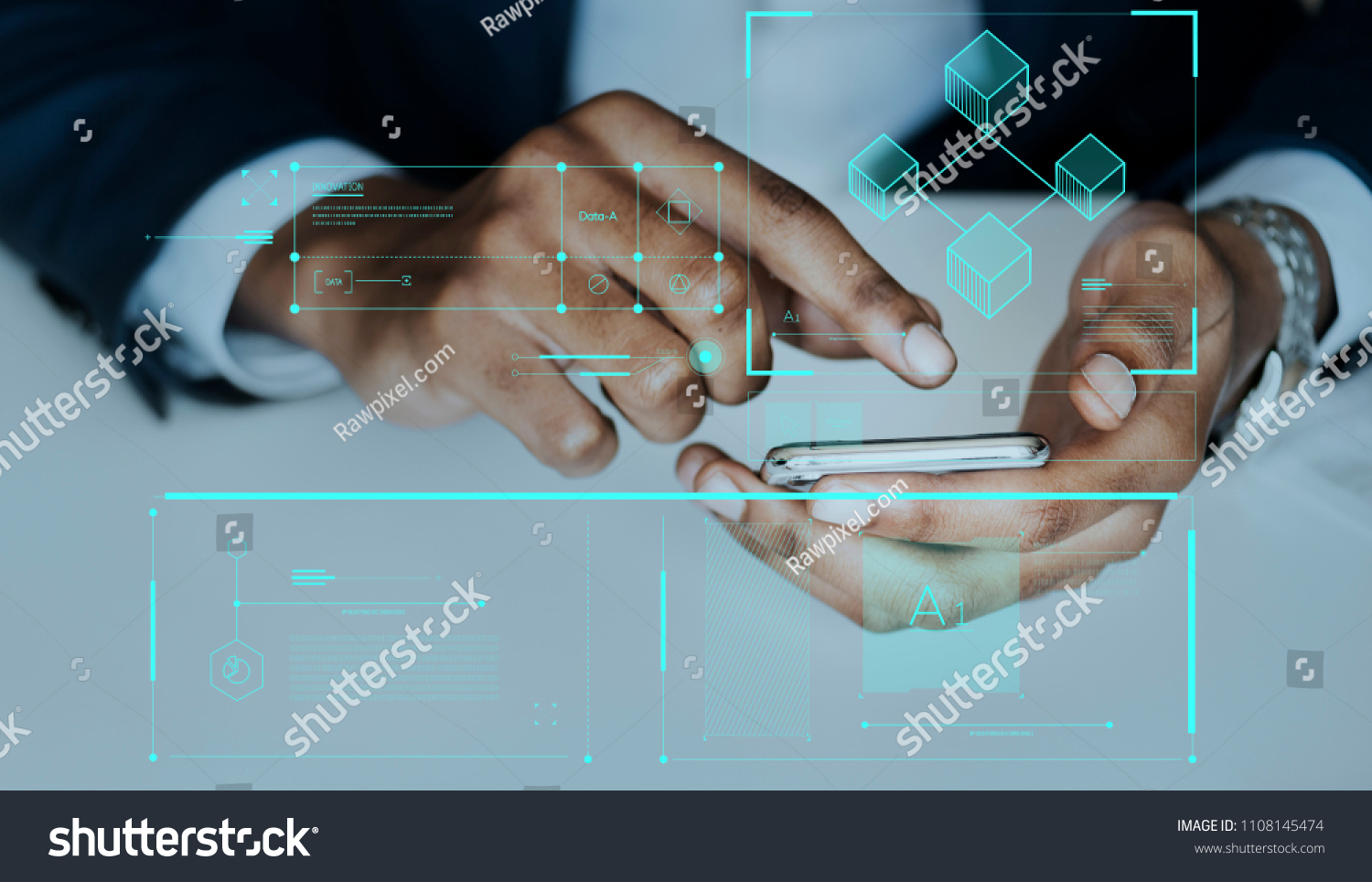Man typing on a smartphone #1108145474