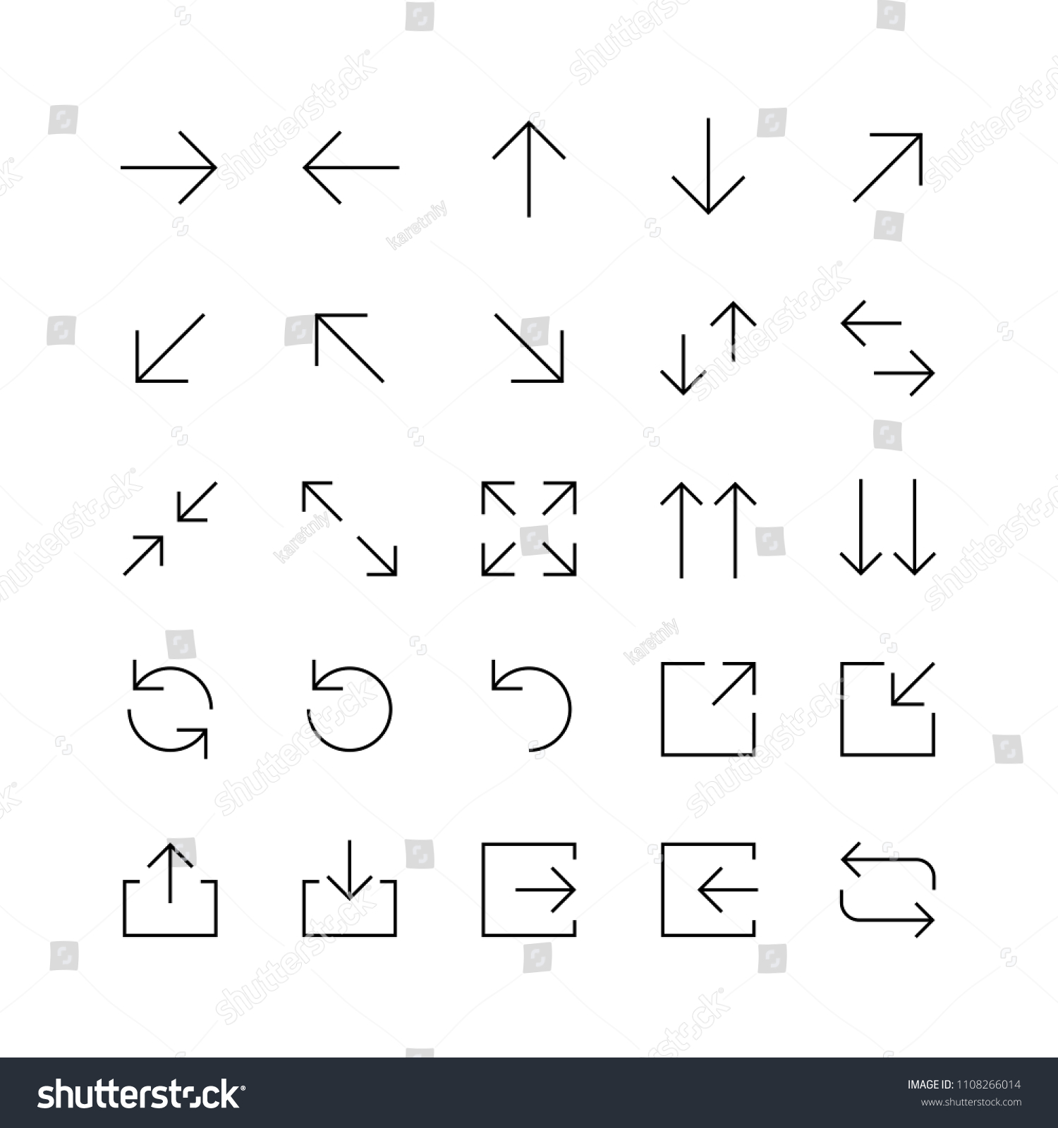 Set of seamless black arrows for mobile user interface and web design isolated on white background #1108266014