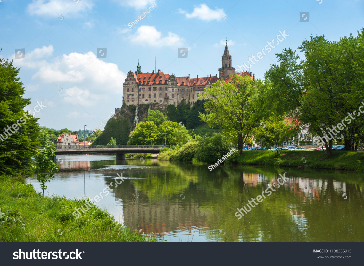 Sigmaringen Castle is seen across the Danube River. #1108355915
