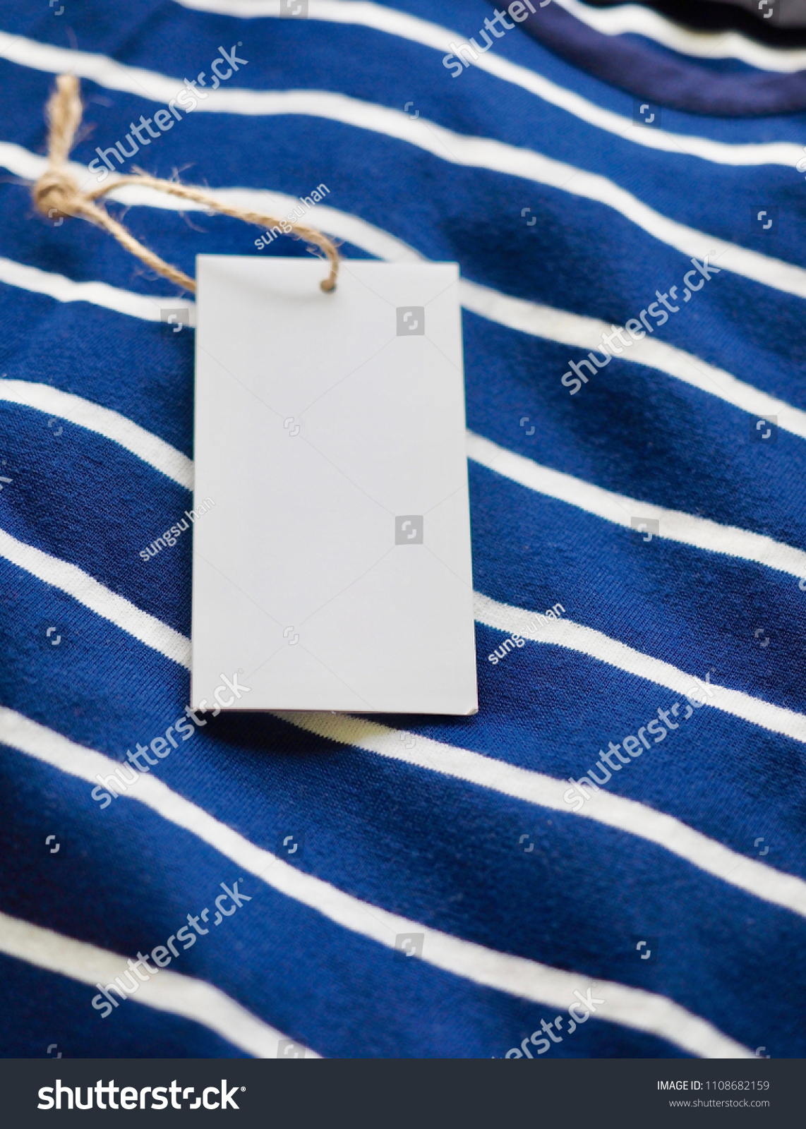 Striped Round Short Sleeve T-shirt, Clothing label
 #1108682159