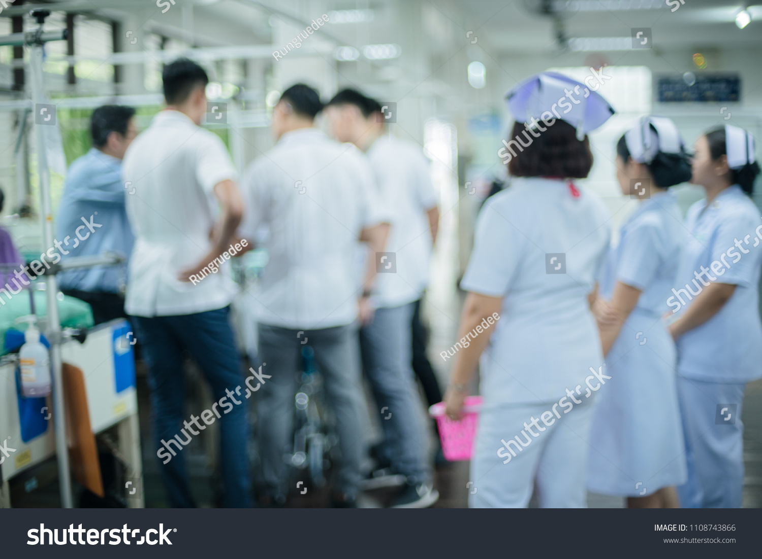 Medical team and nurse in hospital  treatment for patient at ward  blurred. #1108743866