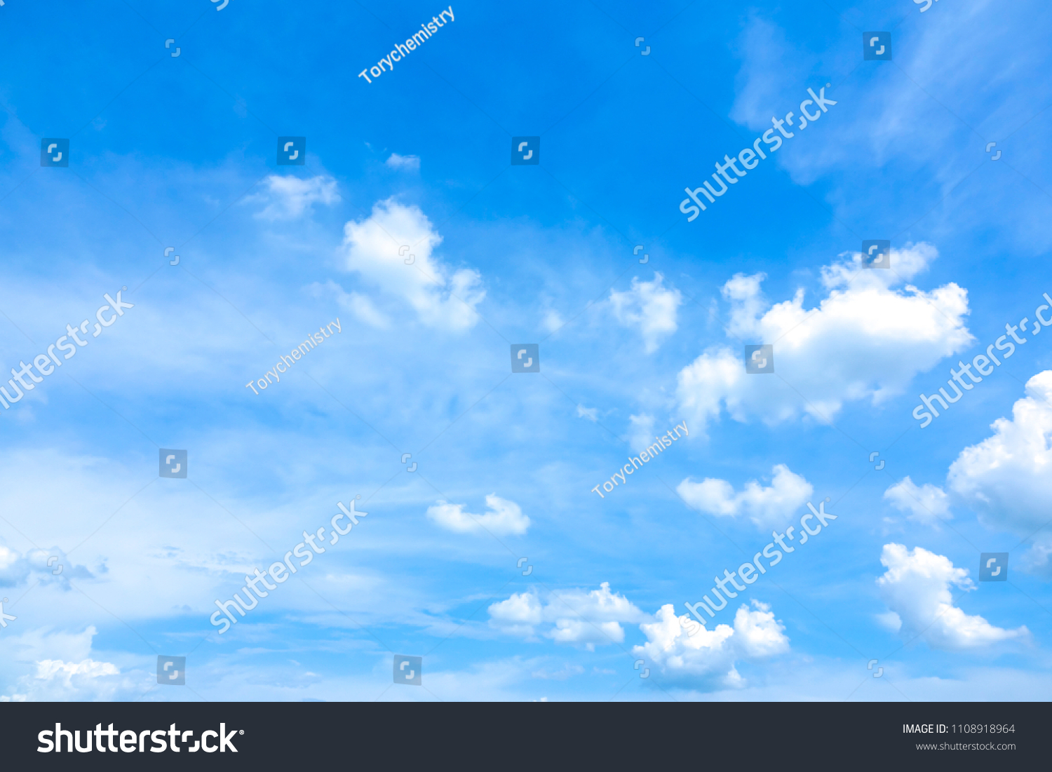 Sky blue or azure sky summer and clear clouds  It is everything lies above surface Earth atmosphere and outer space. Cloud is aerosol comprising visible mass of liquid droplets frozen crystals in air #1108918964