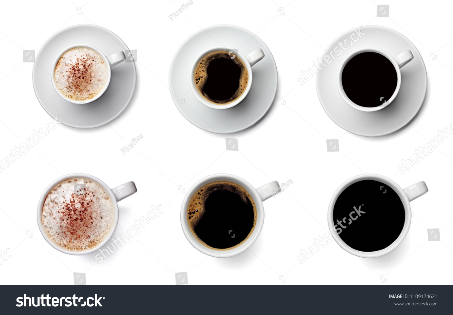 collection of various coffee cup on white background. each one is shot separately #1109174621
