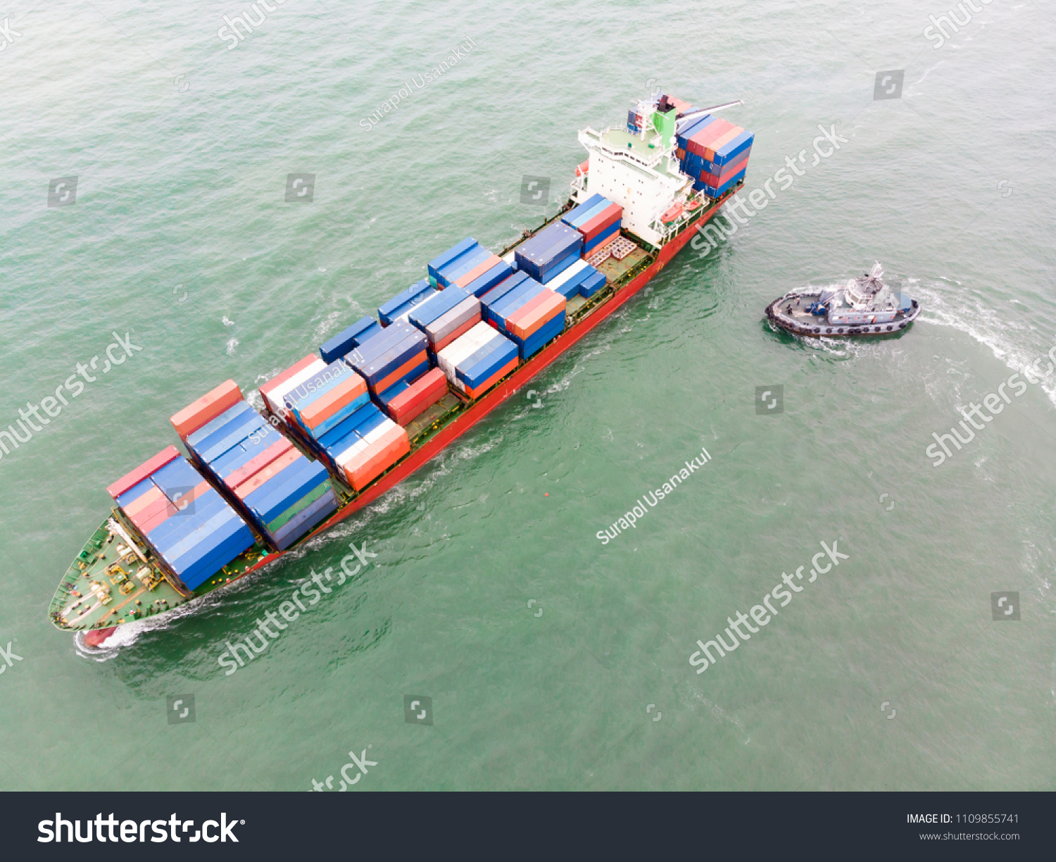 Aerial view of sea freight, Cargo ship, Cargo container in factory harbor at industrial estate Thailand, cargo to Port of Singaporer / Shipping - cargo to harbor #1109855741