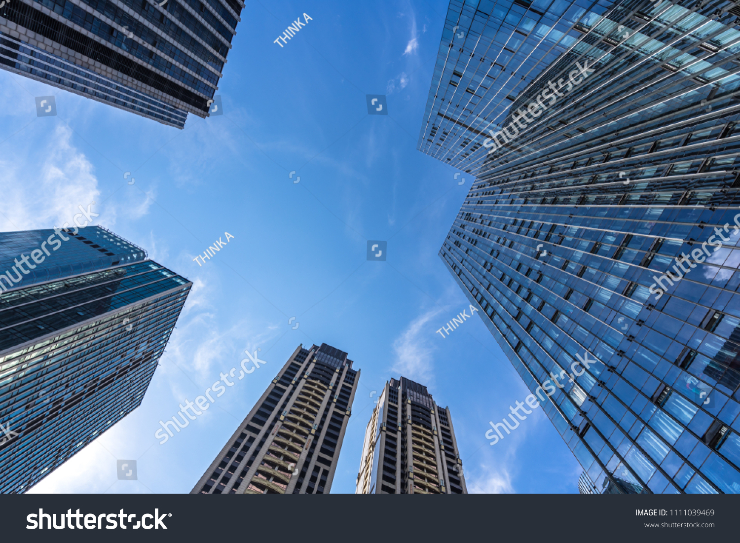 up view of modern office building in shanghai china #1111039469