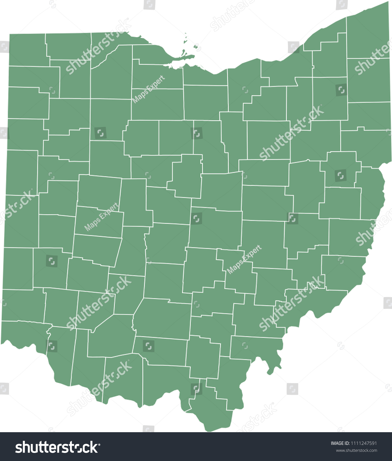 Ohio county map vector outline green background. - Royalty Free Stock ...