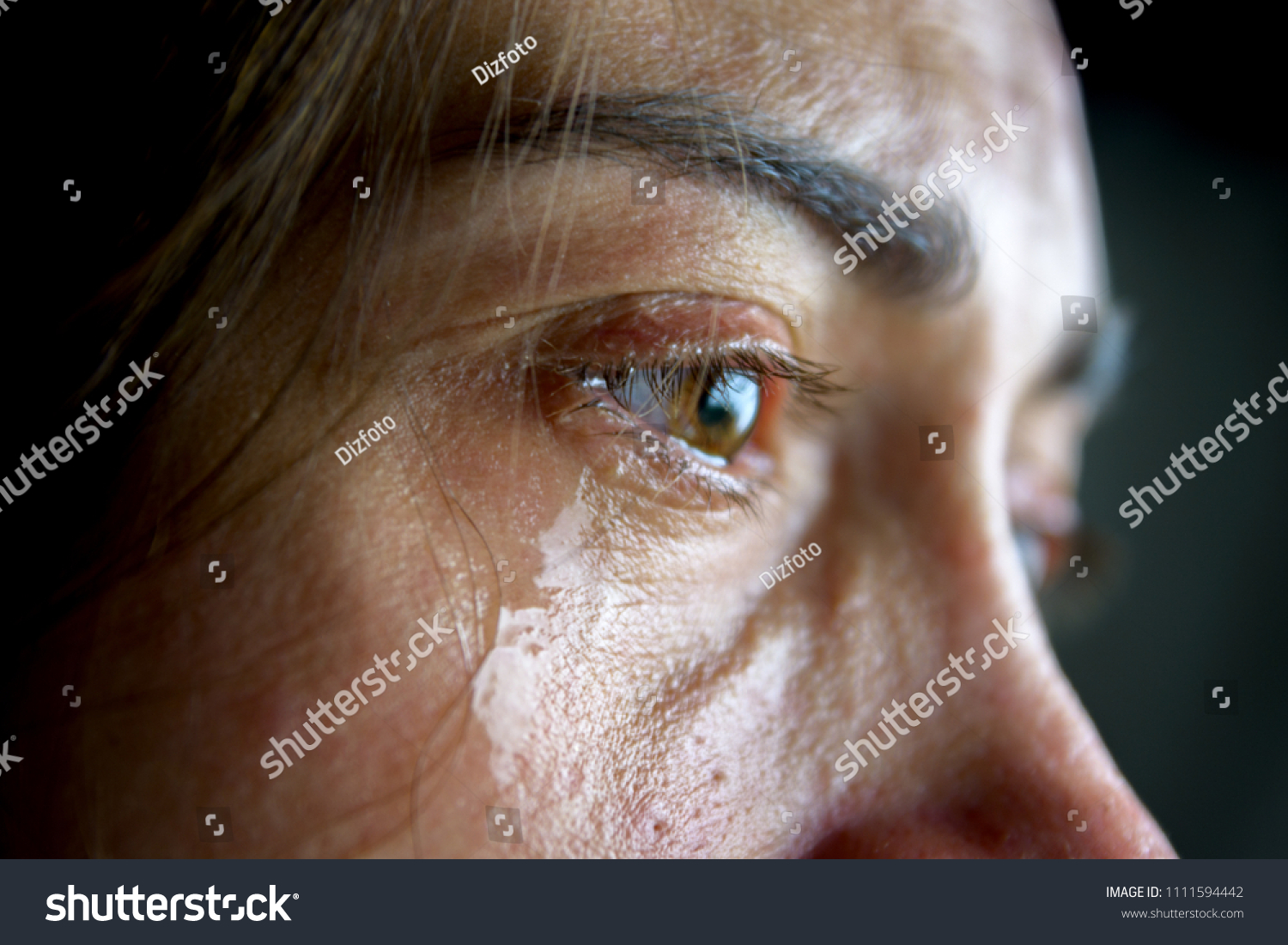 The woman is crying. Close-up eyes and tears. #1111594442