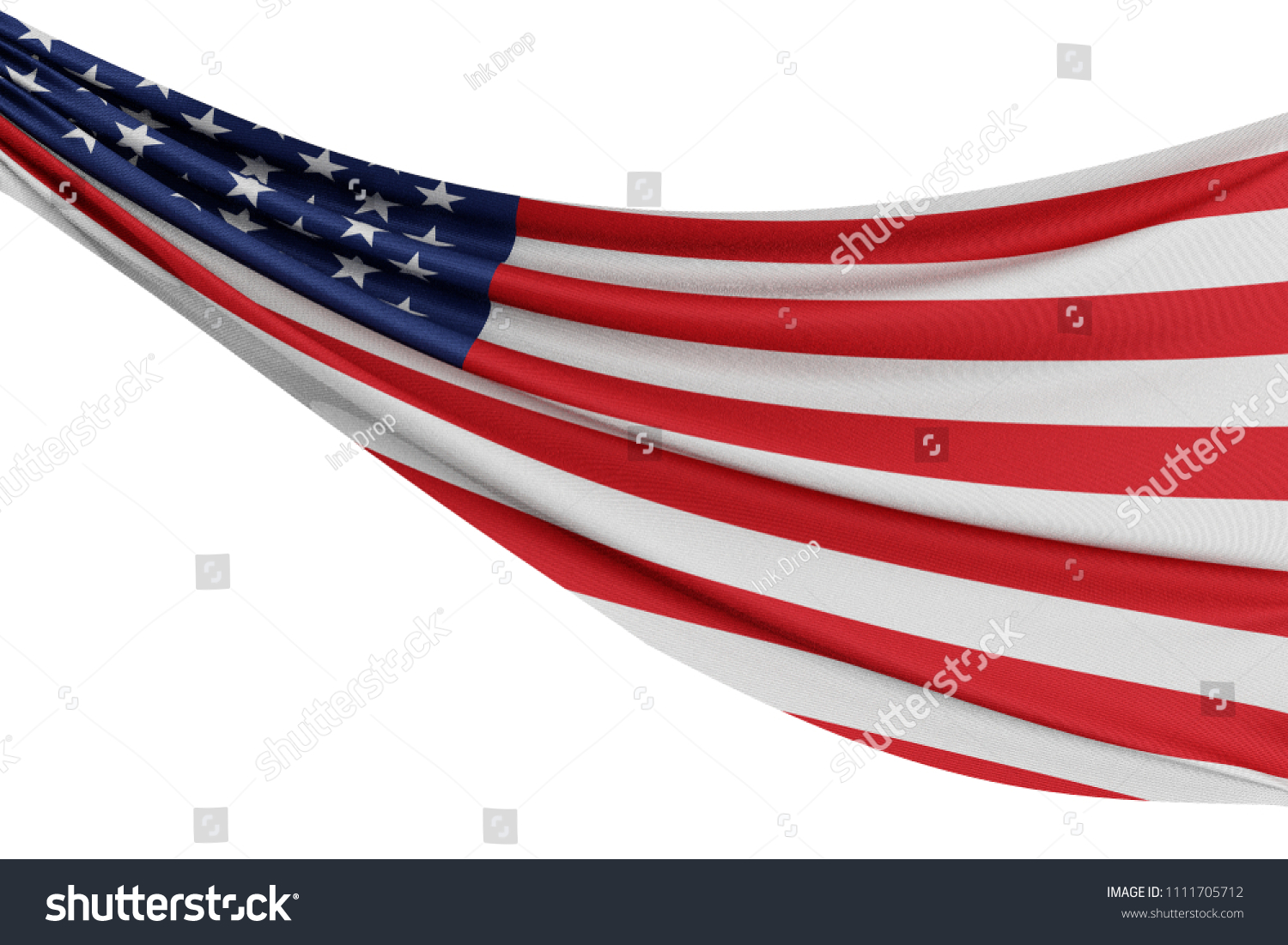 The national flag of United States. Waving fabric flag with texture draped on a plain white background. 3D Rendering #1111705712