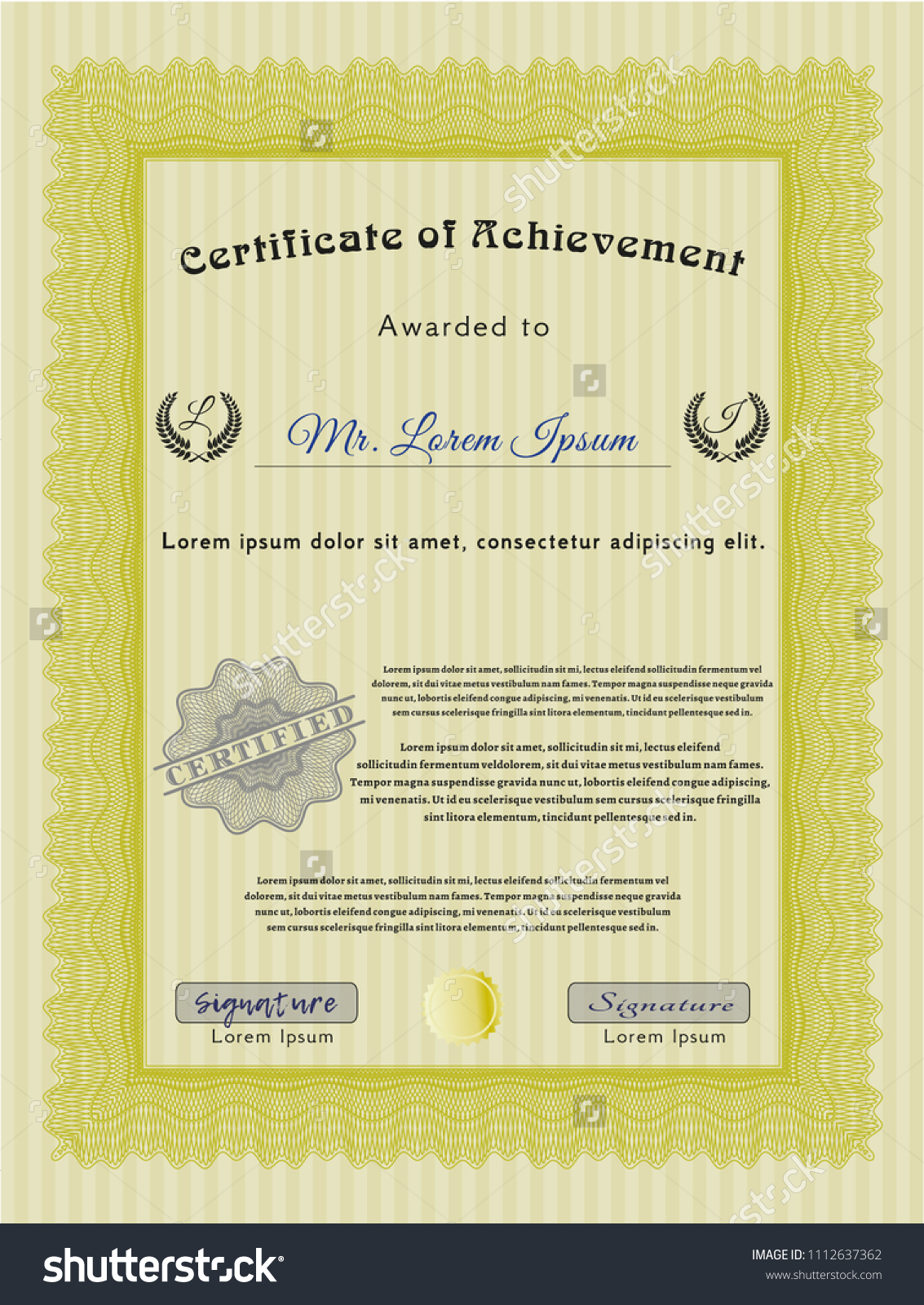  Yellow Diploma or certificate template. Perfect design. With background. Detailed.  #1112637362