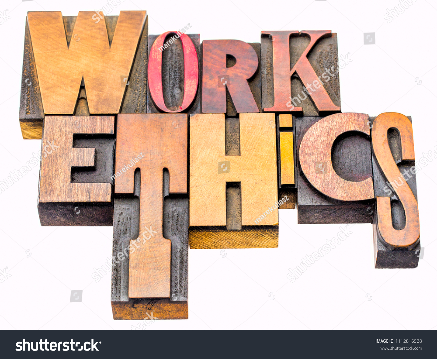 work ethics - isolated word abstract in vintage letterpress printing blocks #1112816528