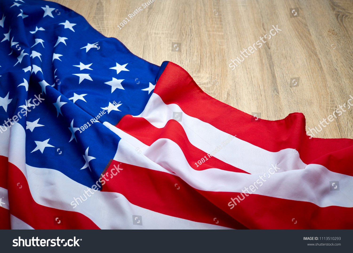 American flag wooden background.The Flag Of The United States Of America. The place to advertise, template.The view from the top. #1113510293
