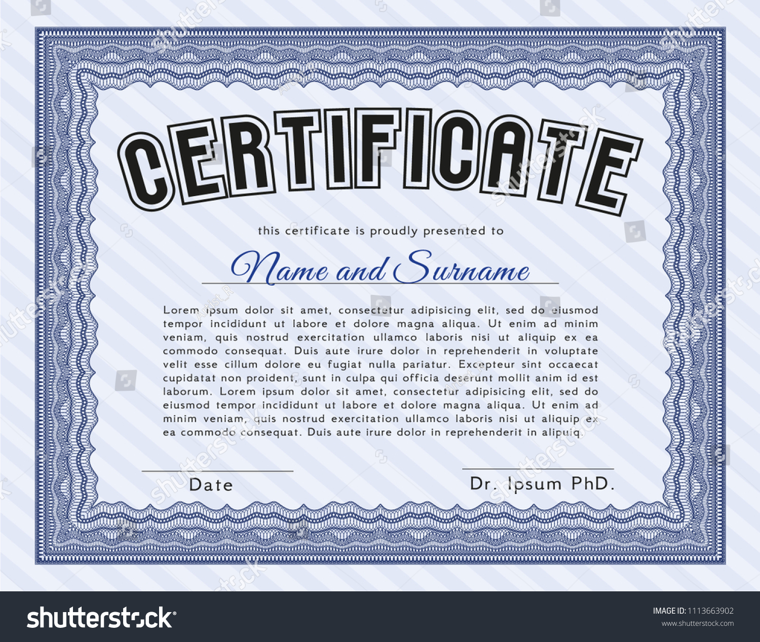 Blue Certificate of achievement. Printer - Royalty Free Stock Vector ...