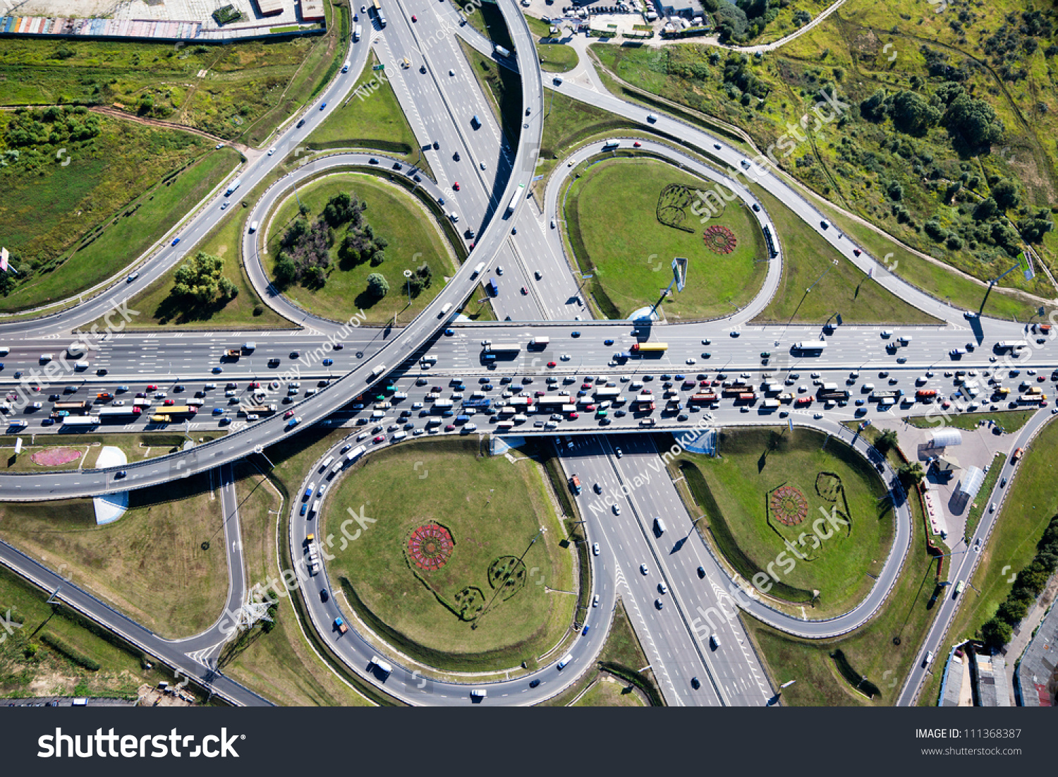 Aerial view of highway interchange in Moscow city, Russia #111368387