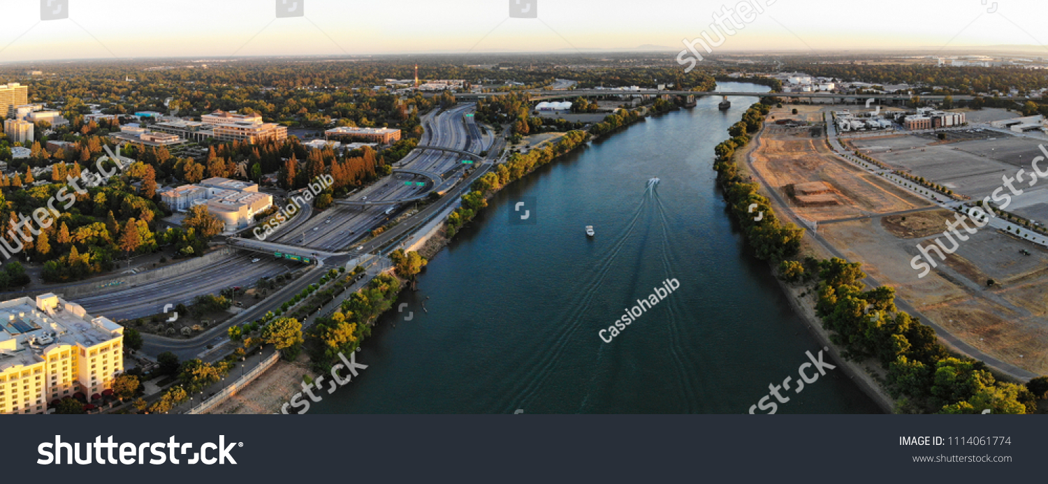 Aerial panorama is Sacramento and river #1114061774