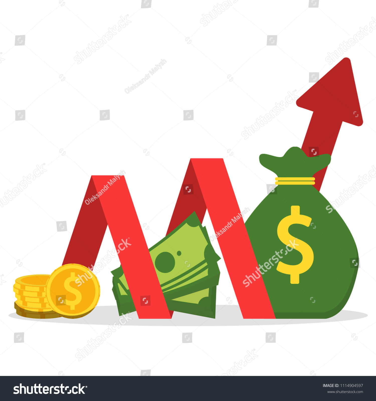 Income growth chart, bagful gold coins, - Royalty Free Stock Vector ...