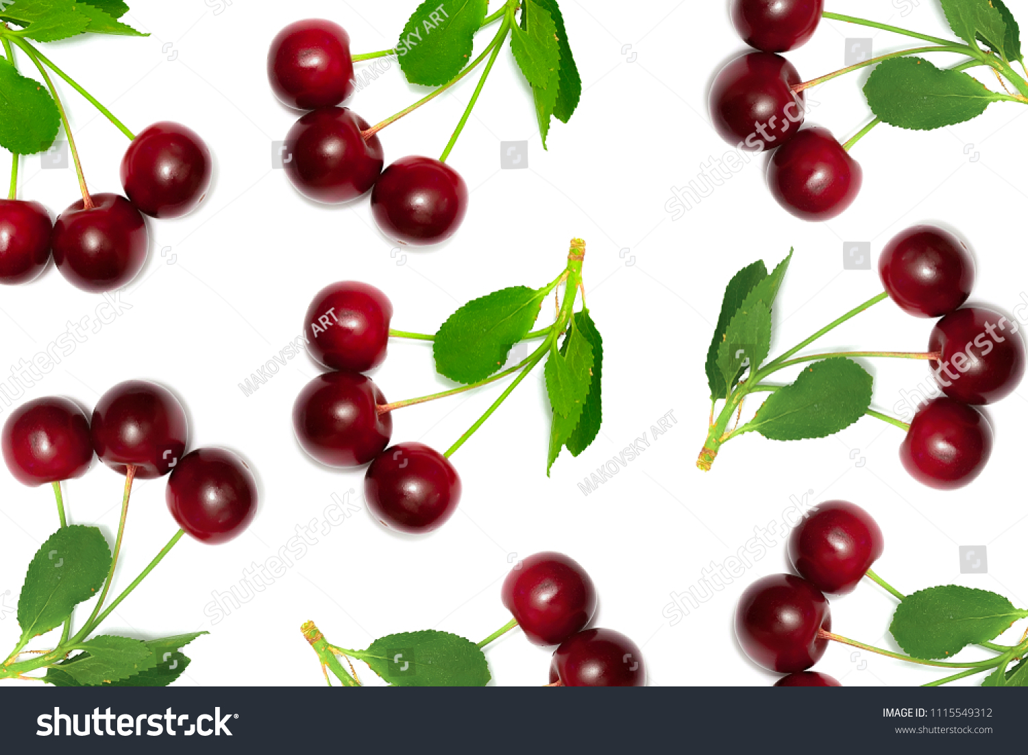 Many cherries on a white background #1115549312