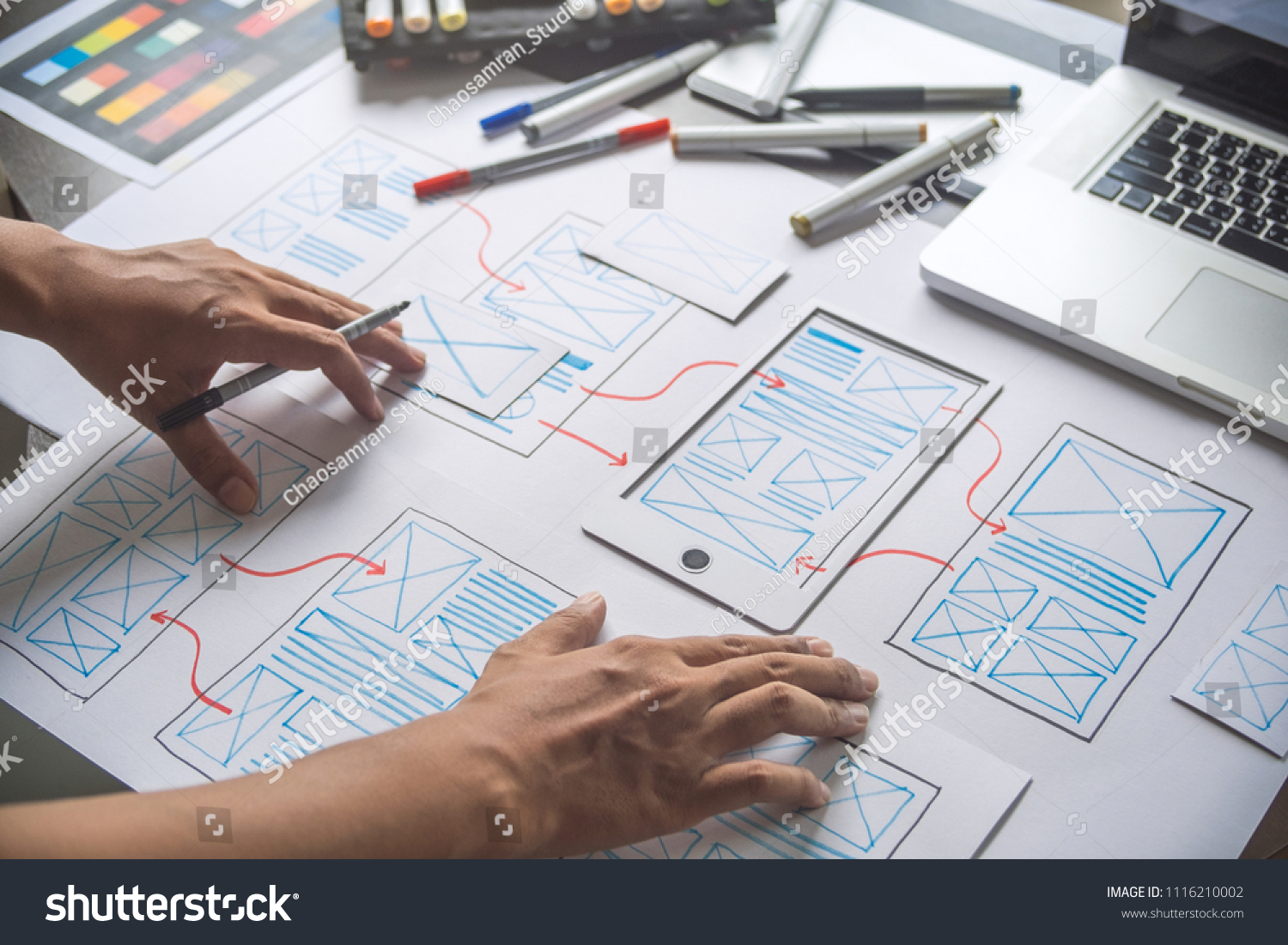 ux Graphic designer creative  sketch planning application process development prototype wireframe for web mobile phone . User experience concept. #1116210002