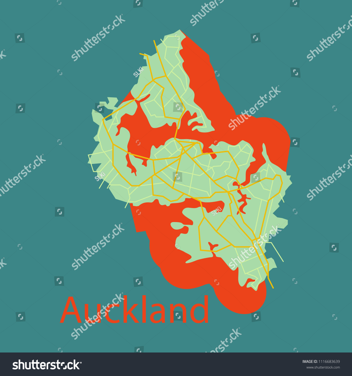 Map Auckland (New Zealand) Flat Royalty Free Stock Vector