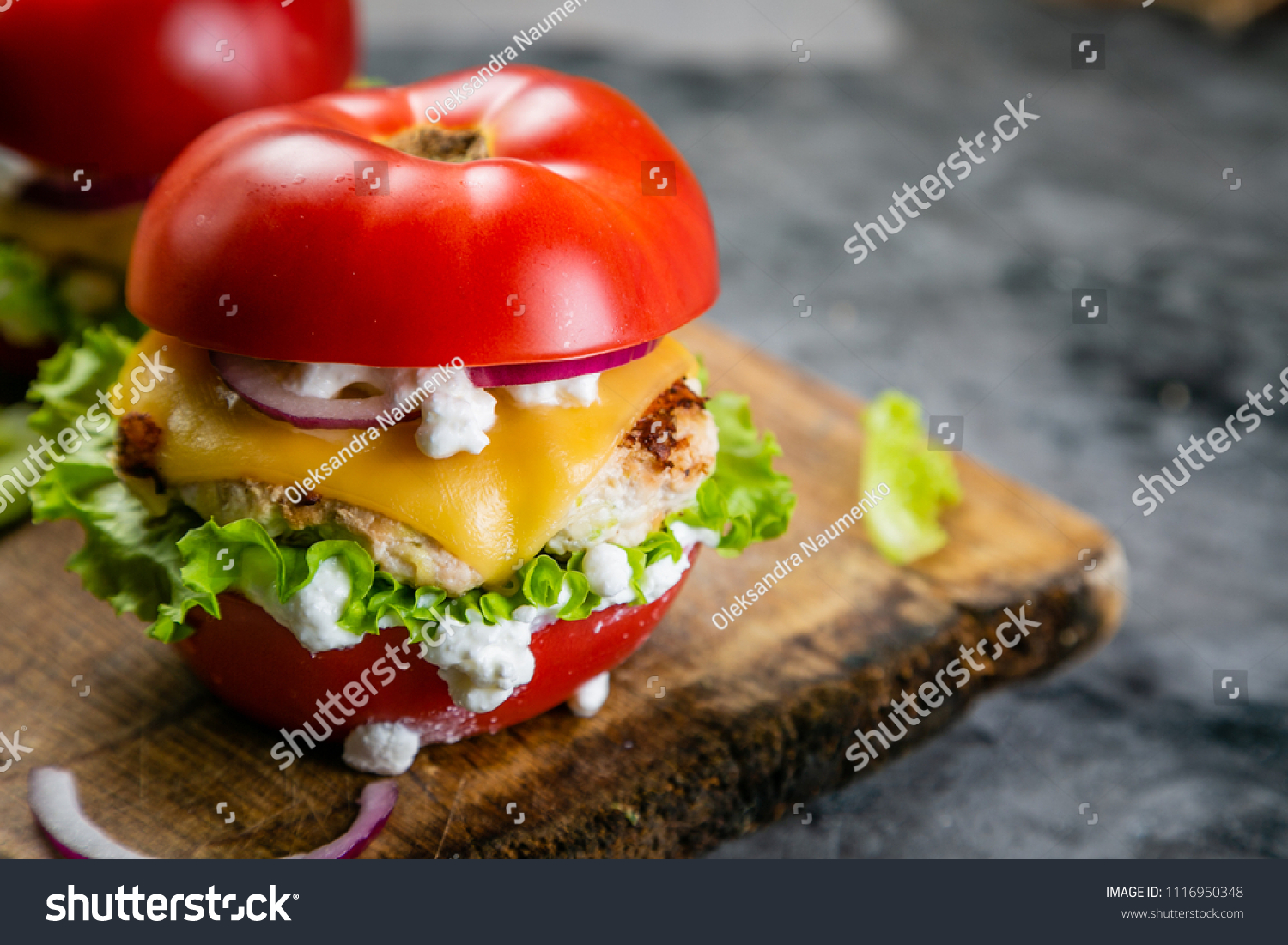 Low carb burger option - tomato burger #1116950348