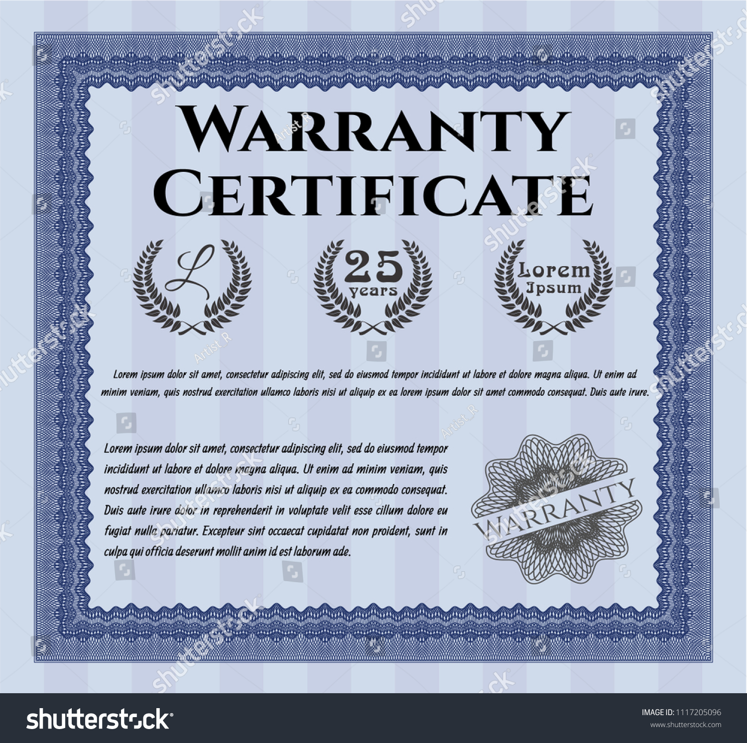 Blue Formal Warranty Certificate template. - Royalty Free Stock Vector ...