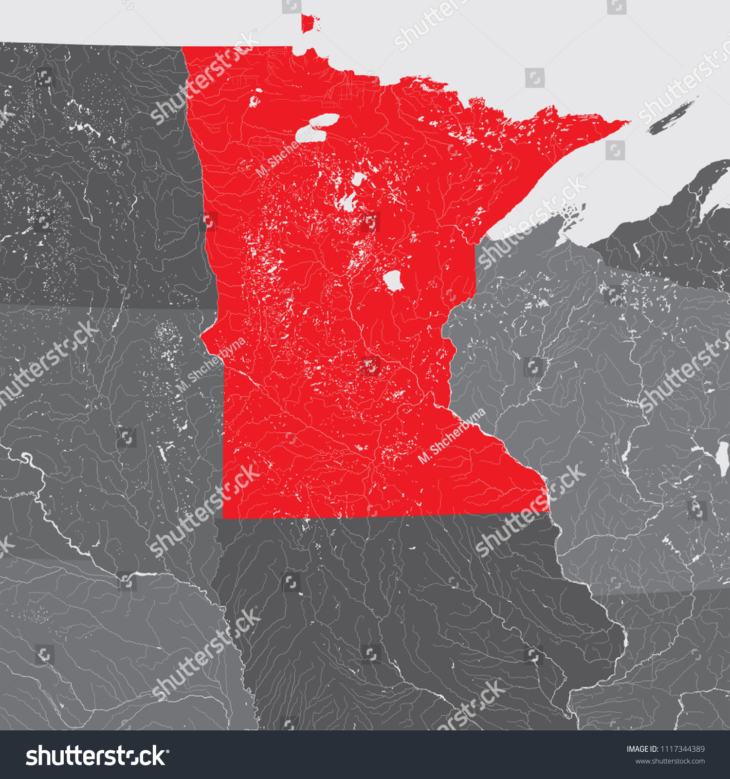 U.S. states - map of Minnesota. Rivers and lakes - Royalty Free Stock ...