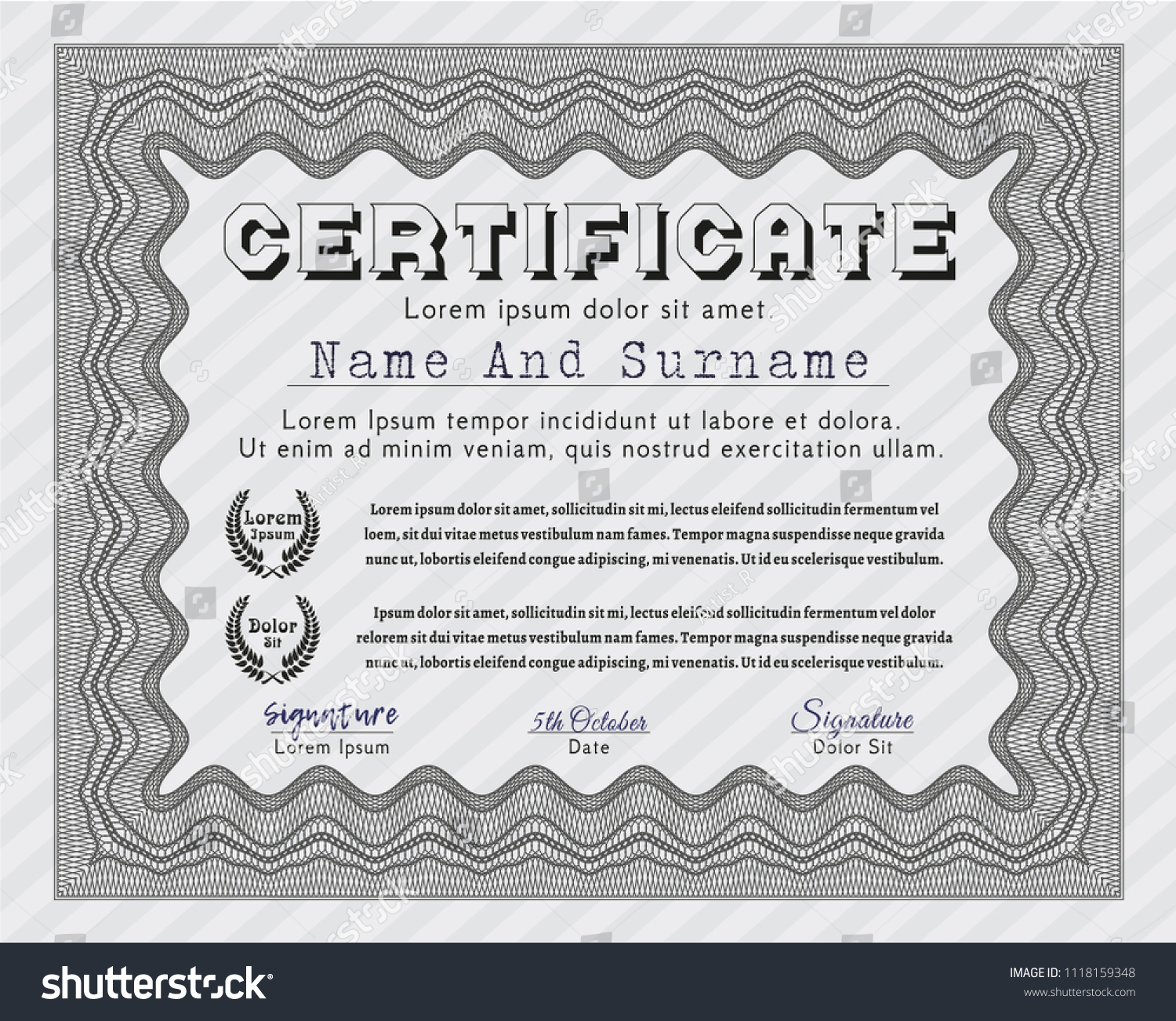 Grey Certificate of achievement template. Vector - Royalty Free Stock ...