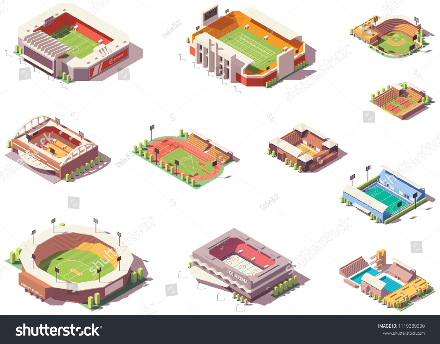 Vector isometric stadiums, arenas and rink set. - Royalty Free Stock ...