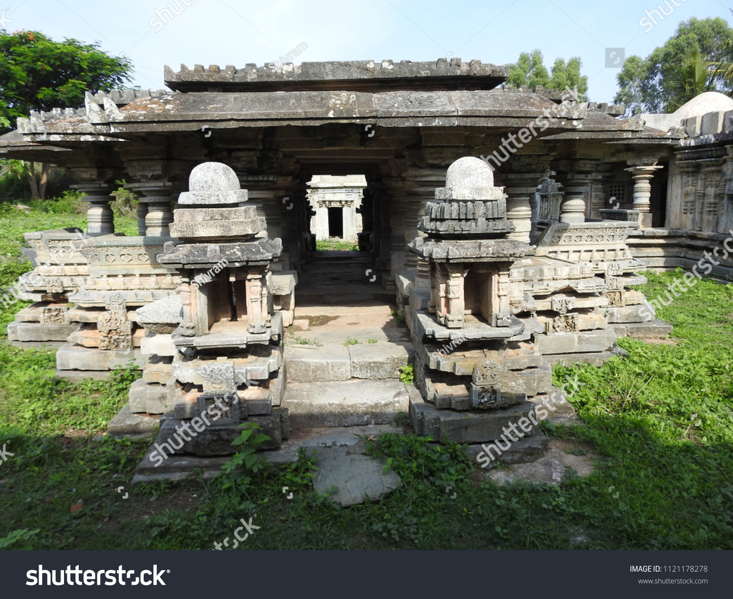 Temple ruins near Bucesvara Temple, Koravangala, Hassan District of Karnataka state, India. The temple was built in 1173 A.D. #1121178278