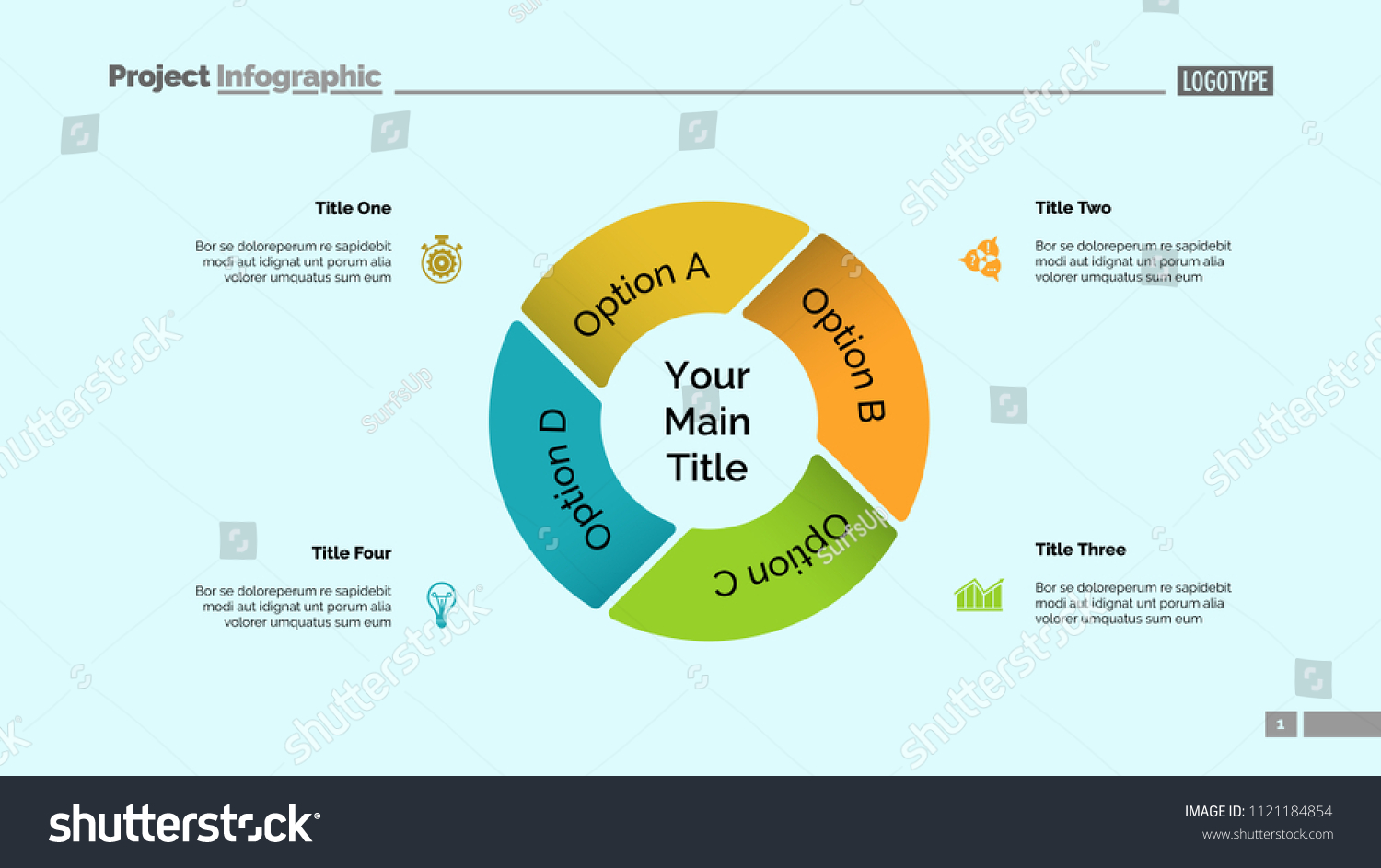 Pie Chart With Four Elements. Diagram, Option - Royalty Free Stock 