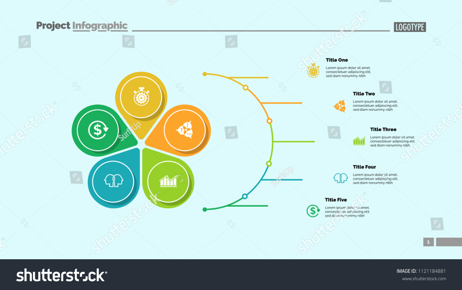 Petal diagram with five elements. Option graph, - Royalty Free Stock ...