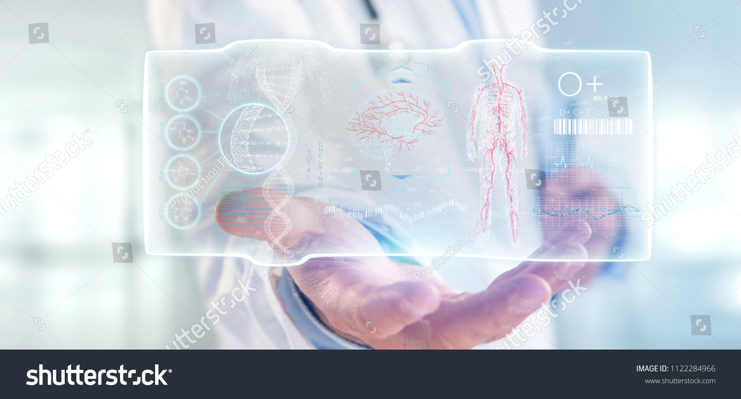 View of a Doctor holding a Futuristic template interface hud #1122284966