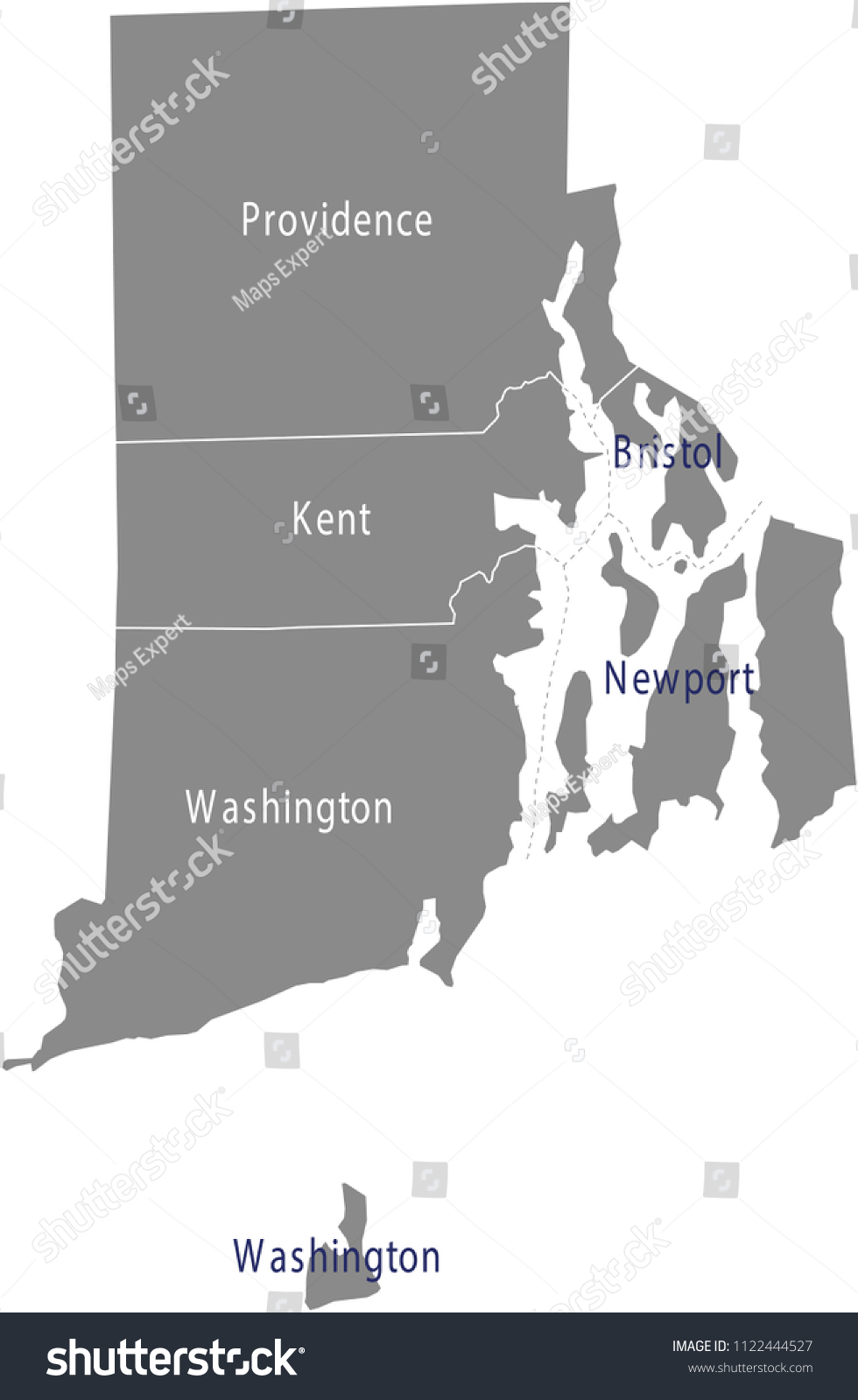 Rhode Island county map vector outline gray - Royalty Free Stock Vector ...