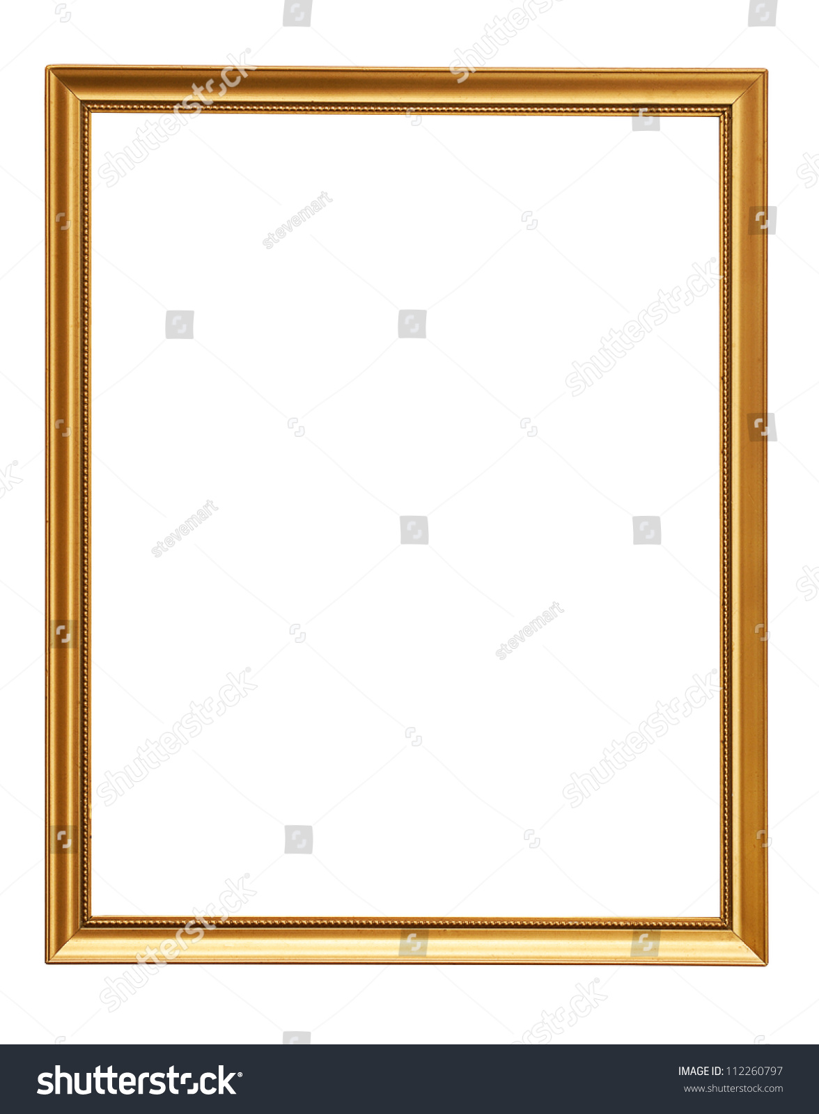 Gold vintage frame. Elegant vintage gold/gilded picture frame with beading. Isolated on white. #112260797